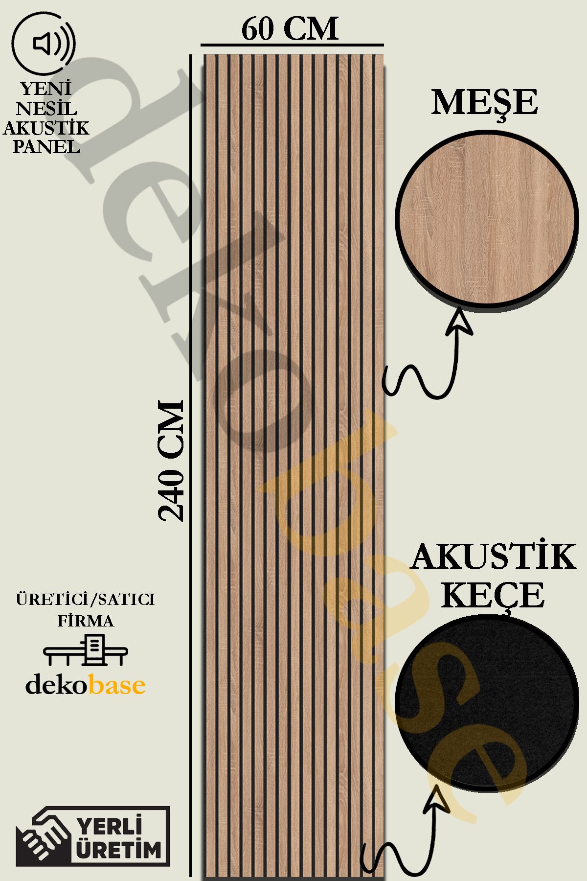 dekobase Meşe Renk 60X240cm Yeni Nesil Akustik Duvar Paneli