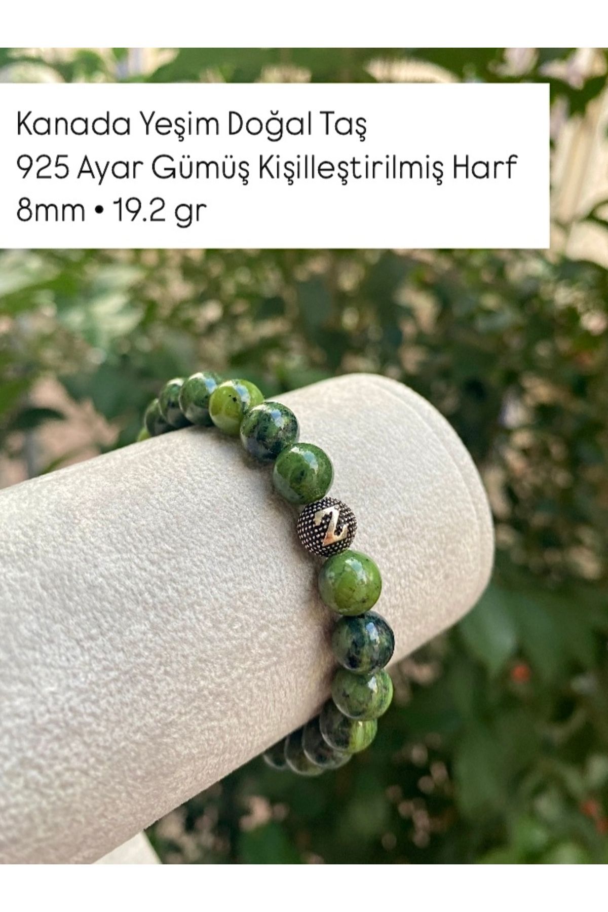 morsalfabesibileklikcom Kanada Yeşim Doğal Taş 925 Ayar Gümüş Kişilleştirilmiş Harf  8mm • 19.2 gr