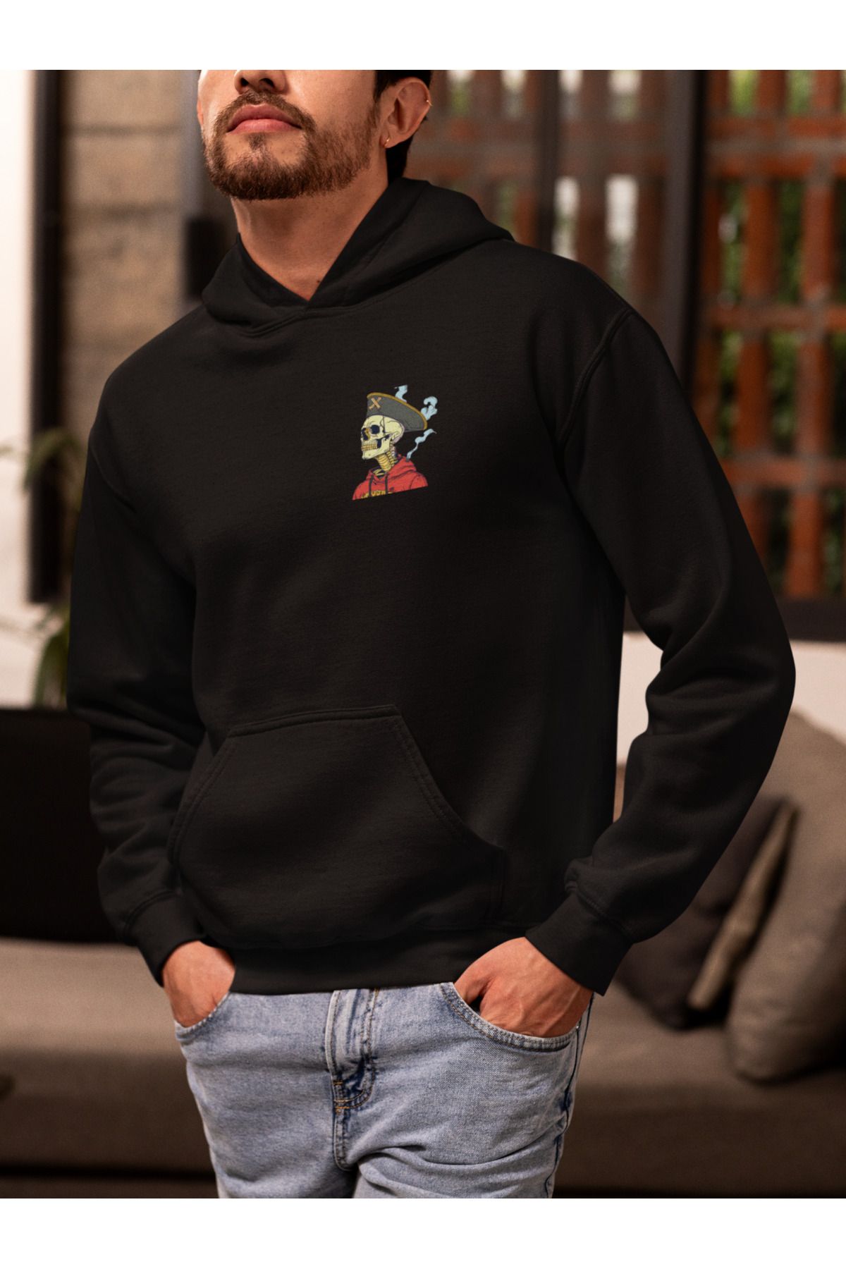 Vagonet Unisex Skeleton 2 Baskılı Hoodie / Kapüşonlu Sweatshirt