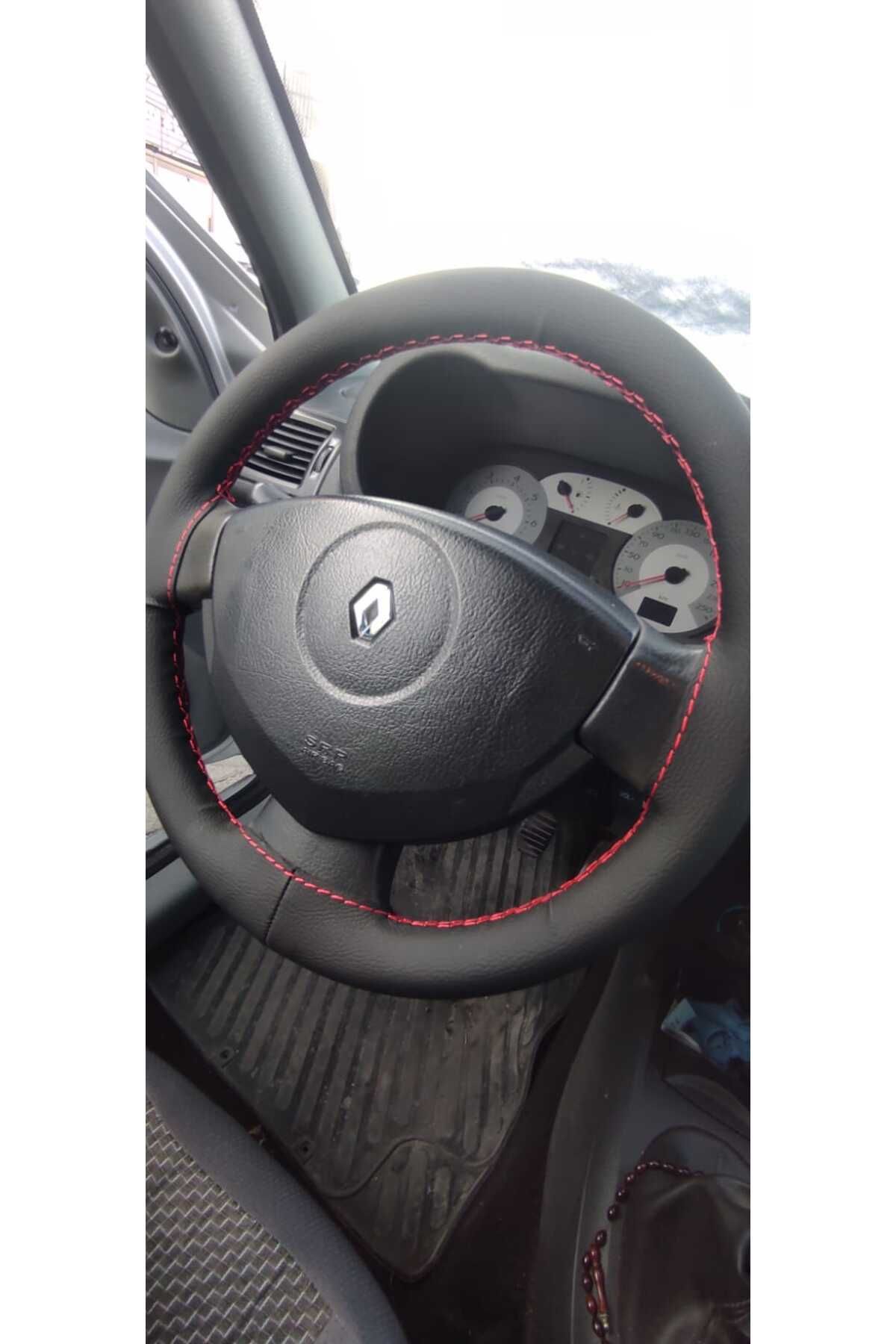 DİKİŞLİ DİREKSİYON KILIFI İTHAL SİYAH DERİ KIRMIZI DİKİŞLİ RENAULT CLİO 2007 SONRASI