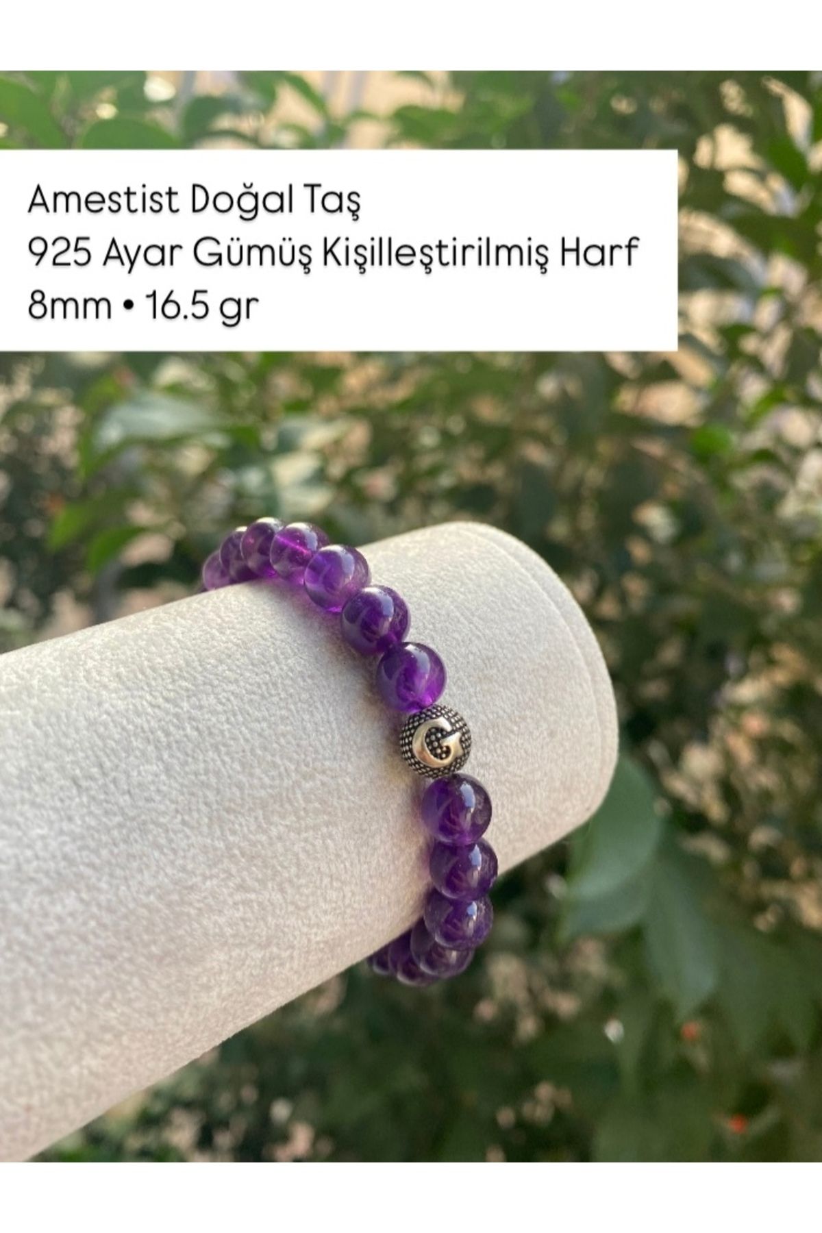 morsalfabesibileklikcom Amestist Doğal Taş 925 Ayar Gümüş Kişilleştirilmiş Harf  8mm • 16.5 gr