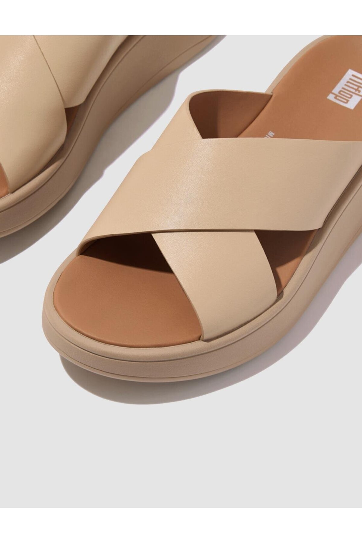 Fitflop-F-Mode Fw5 Genuine Leather Cream Women's Cross Strap Slippers 3