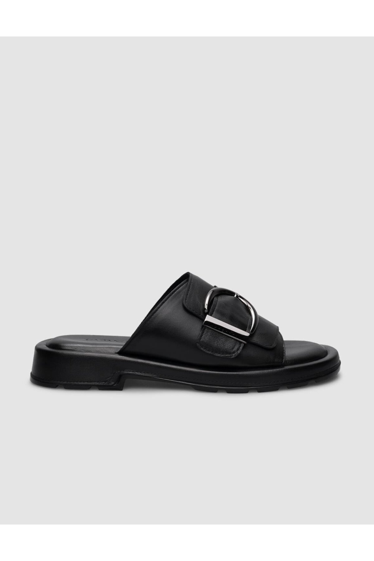Cabani-Black Genuine Leather Women's Slippers - 100% Buckle 1