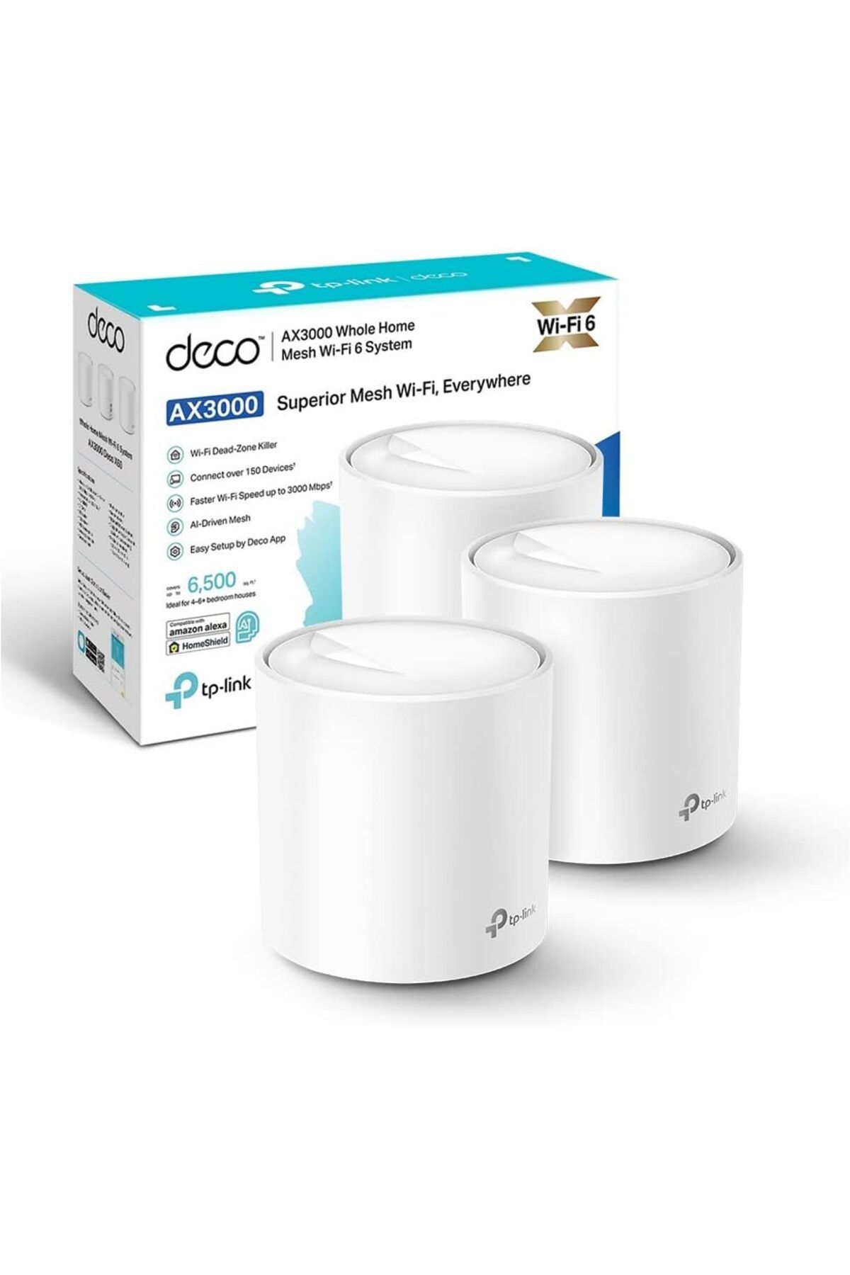 STOREMAX Gfc Store Deco X50(3-pack), AX3000 Mbps, Yapay Zeka Desteği, Gigabit Portları, 150 Cihaza Kadar Ba