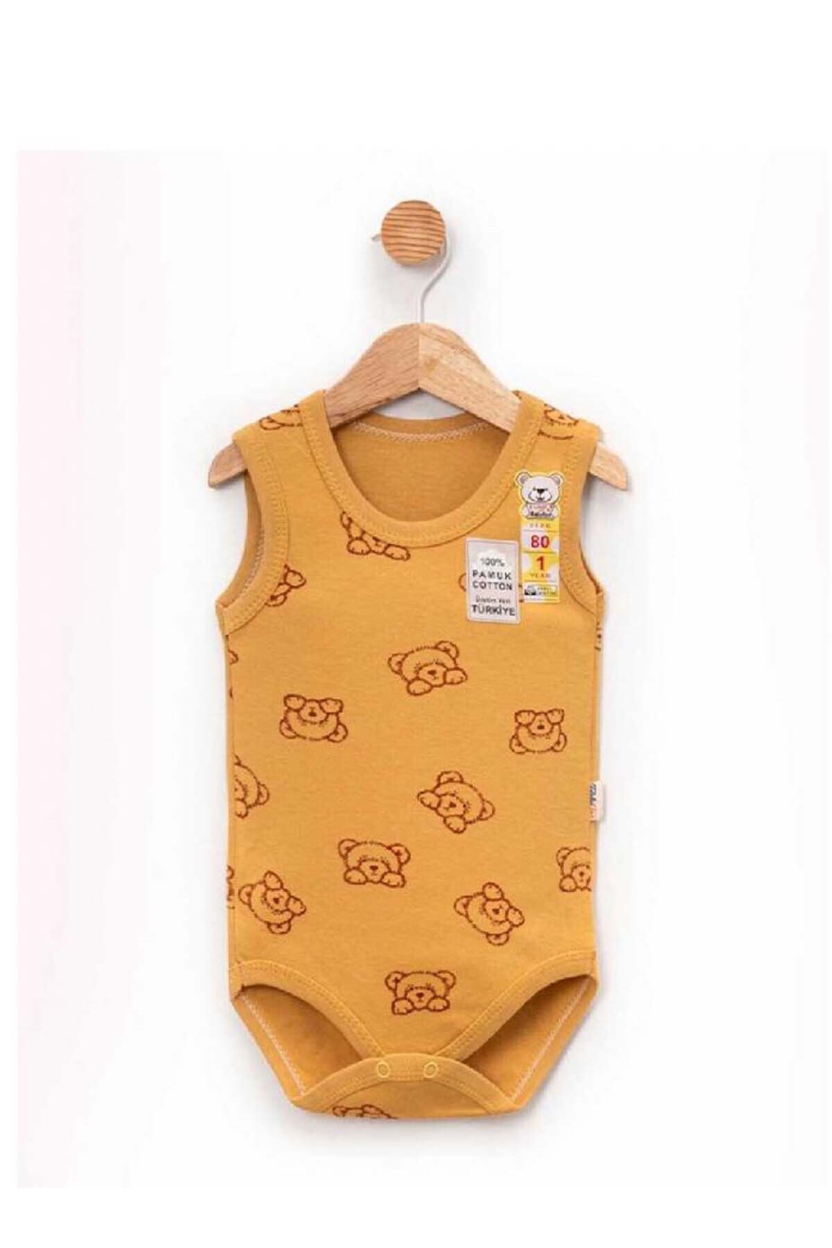 بادی تابستانی طرح خرس ۱۰۰٪ پنبهای نوزادی با بند  بادی تابستانی طرح خرس ۱۰۰٪ پنبهای نوزادی با بند