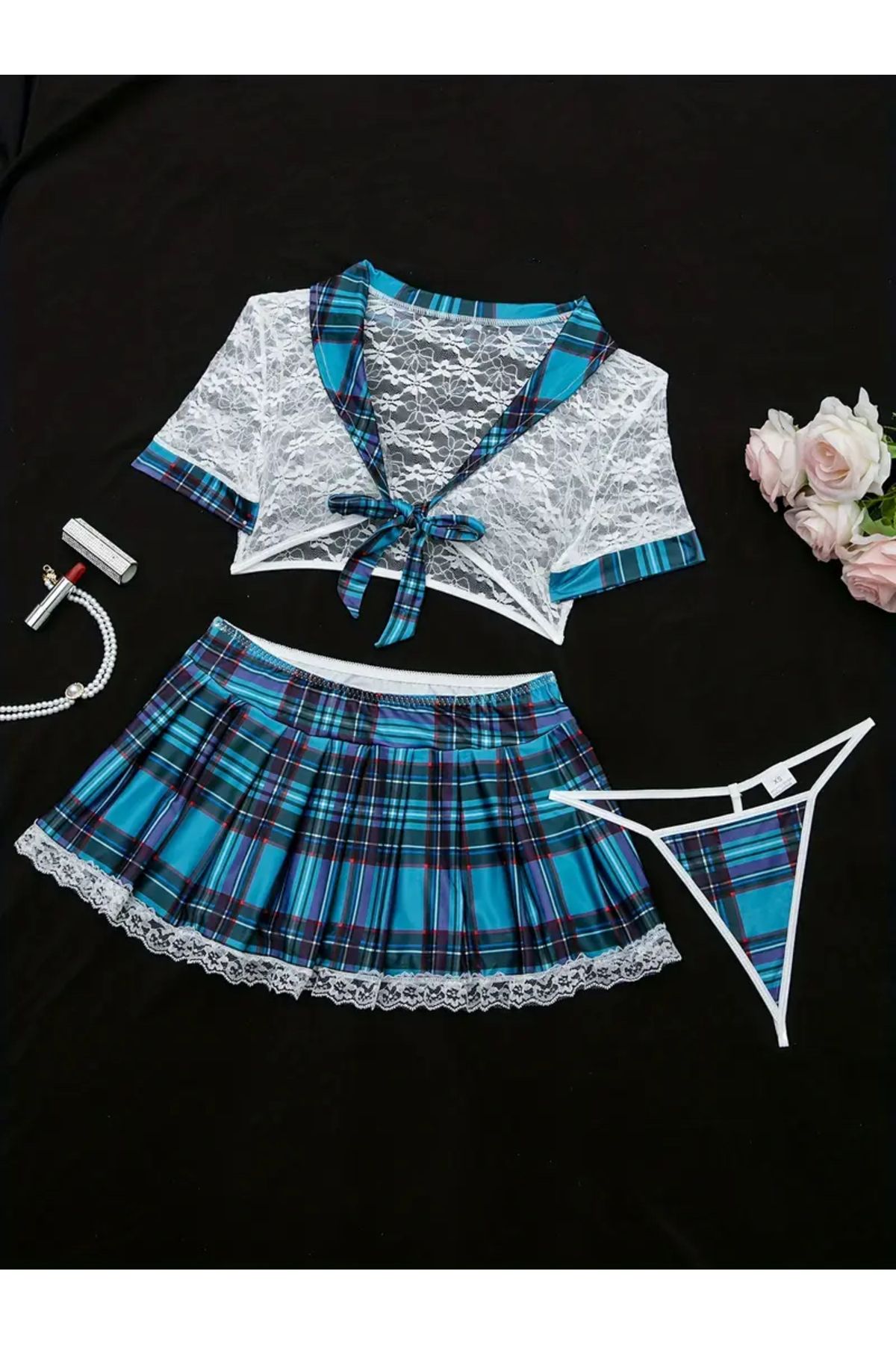 my cherie-Plaid Lace Student Nightgown Set 1