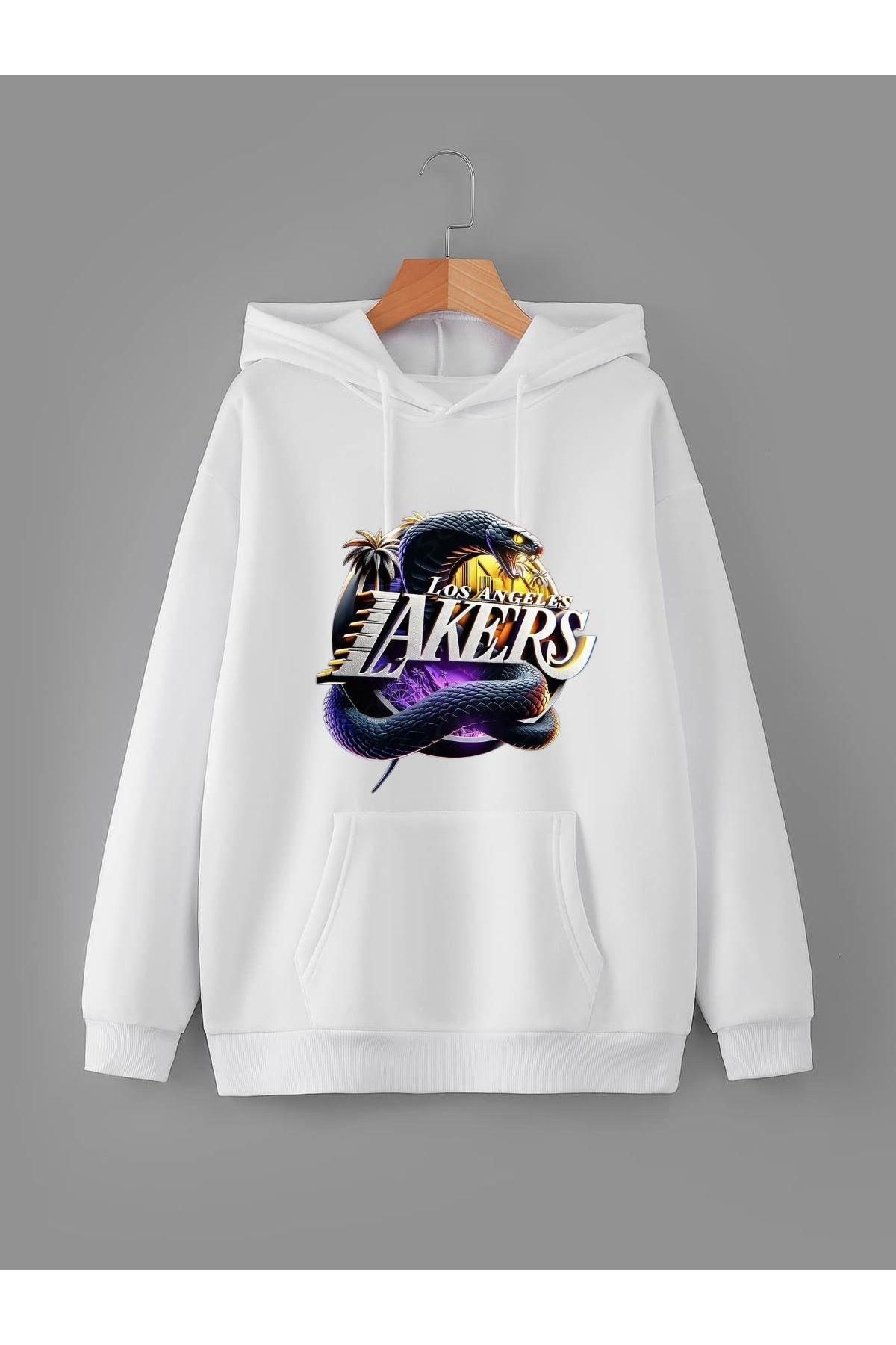 Hobi Dünyam LA Lakers Baskılı %100 Pamuk, 3 Ipl. Şardonlu, Içi Polar, Çok Kalın Hoodie