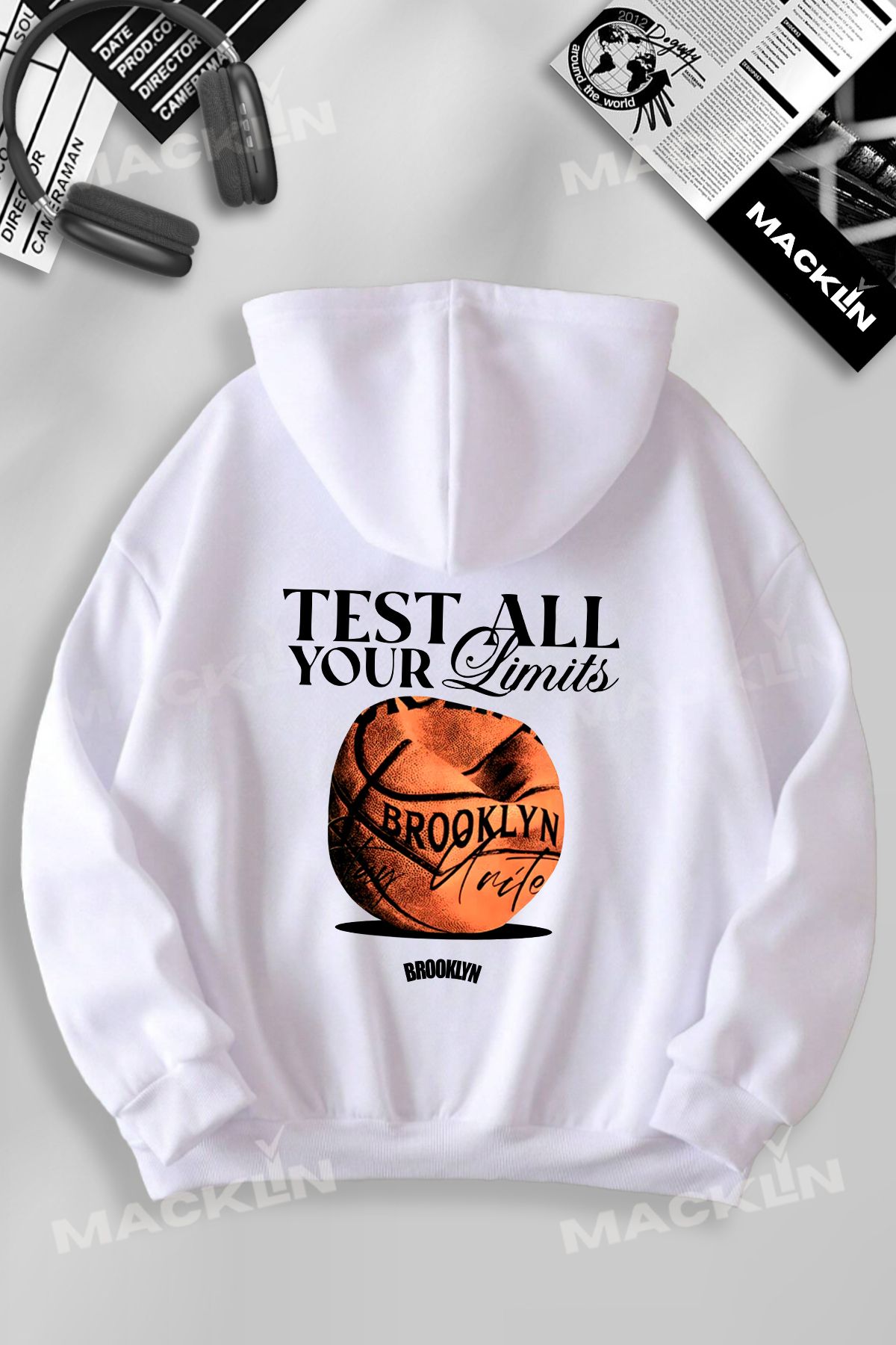 macklin Unisex Kadın Erkek Brooklyn Basketball Baskılı Özel Tasarım Baskılı Kapşonlu Sweatshirt