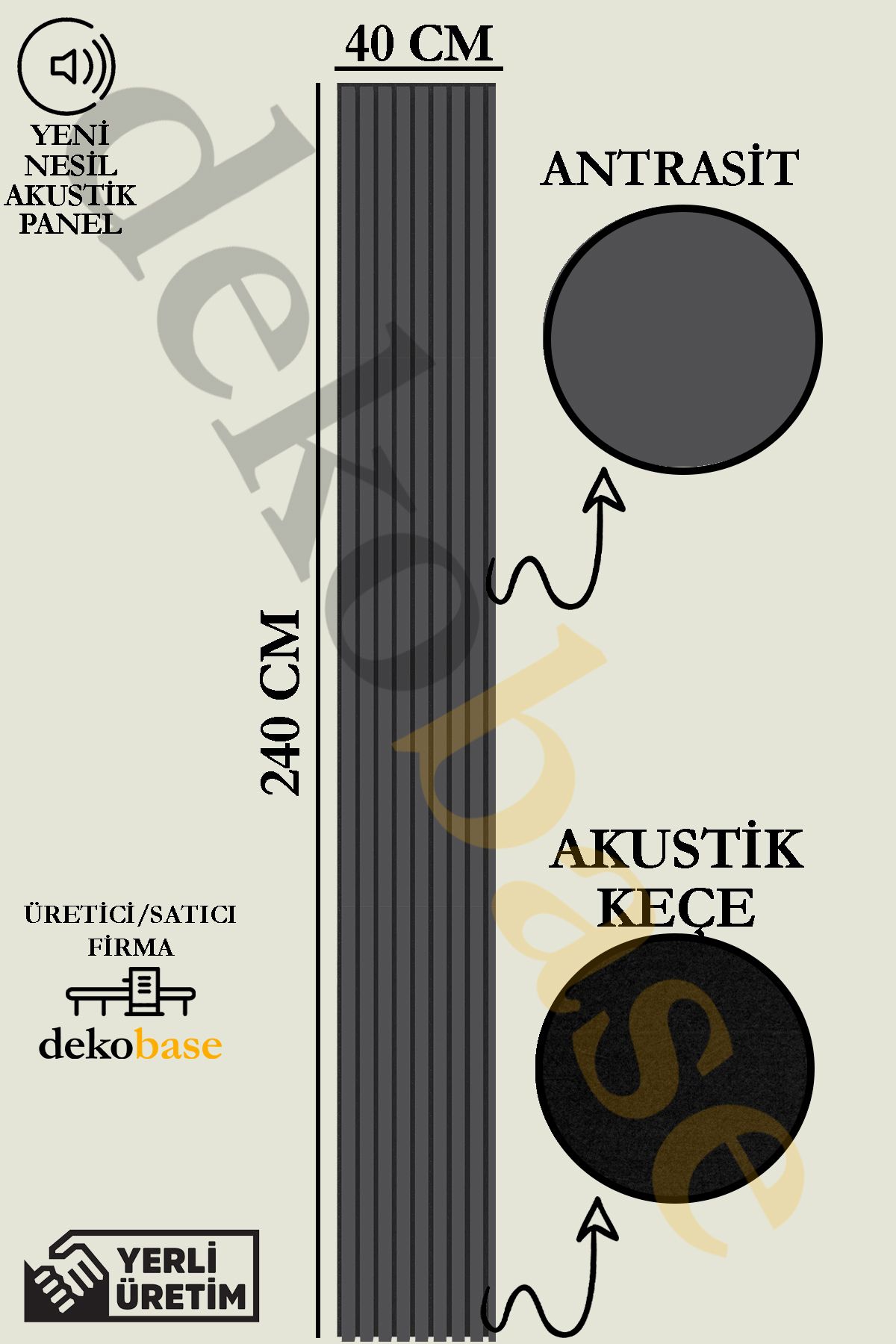 dekobase Antrasit Renk 40x240cm Yeni Nesil Akustik Duvar Paneli