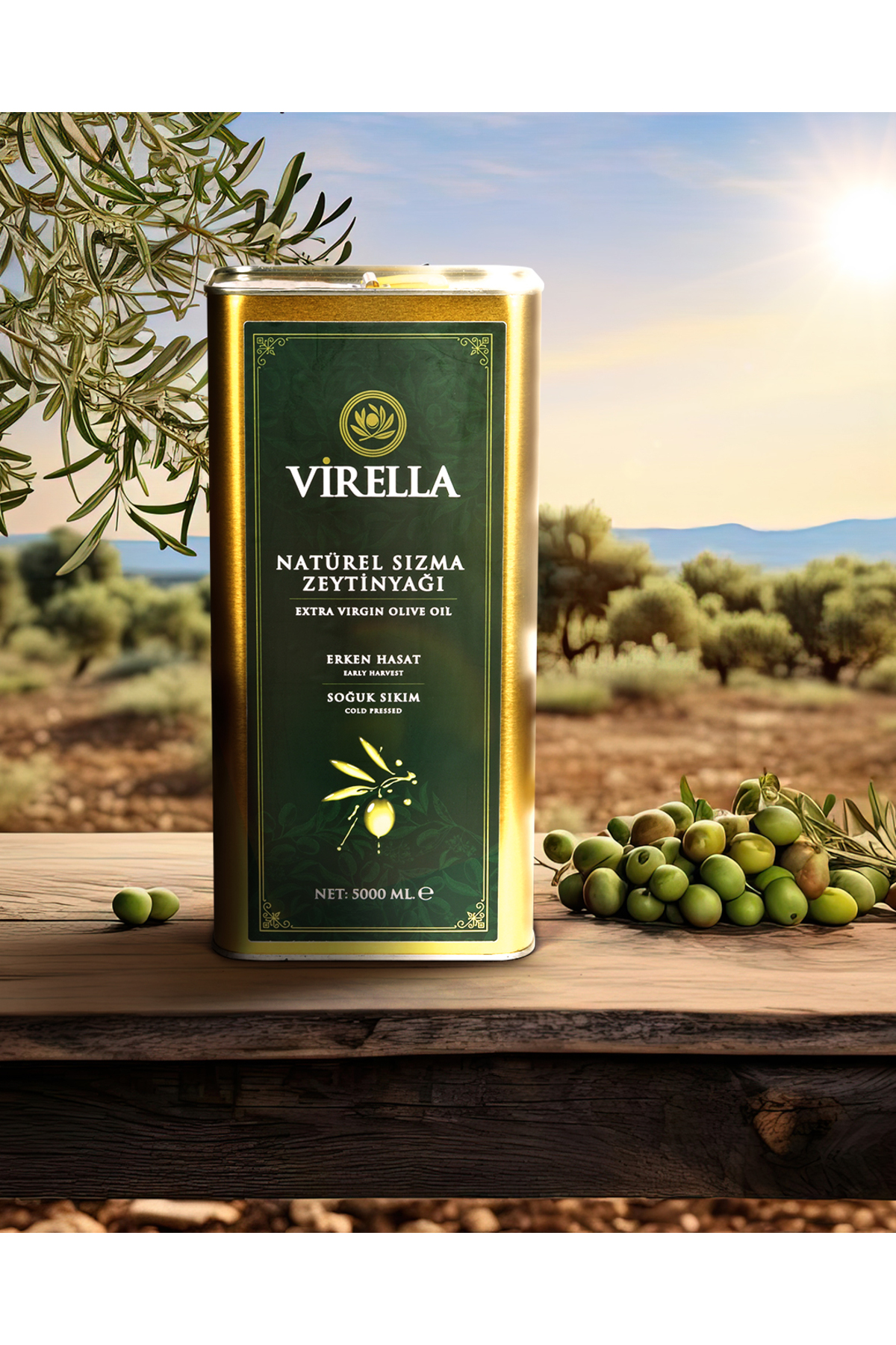 VİRELLA Natürel Sızma Zeytinyağı Soğuk Sıkım Erken Hasat 5 Litre
