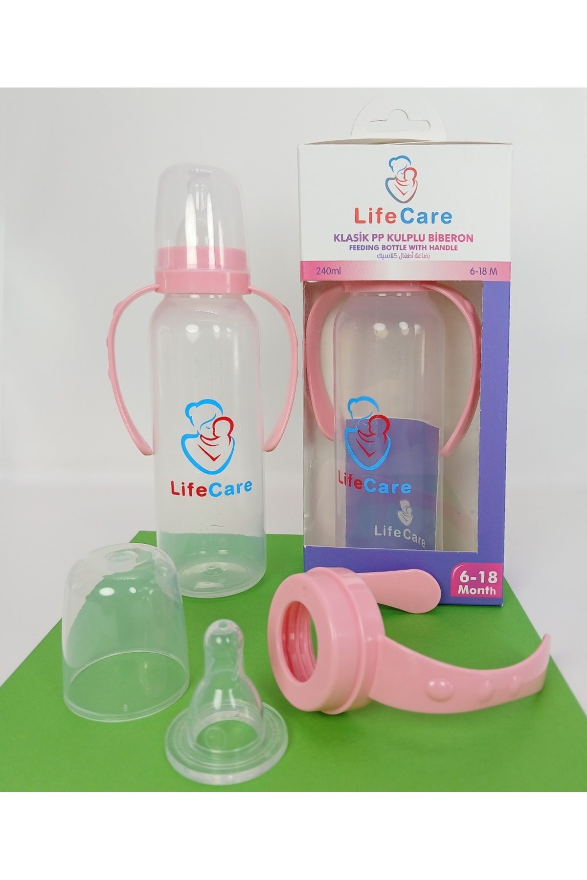 Life Care Kulplu PP Biberon 240ml pembe