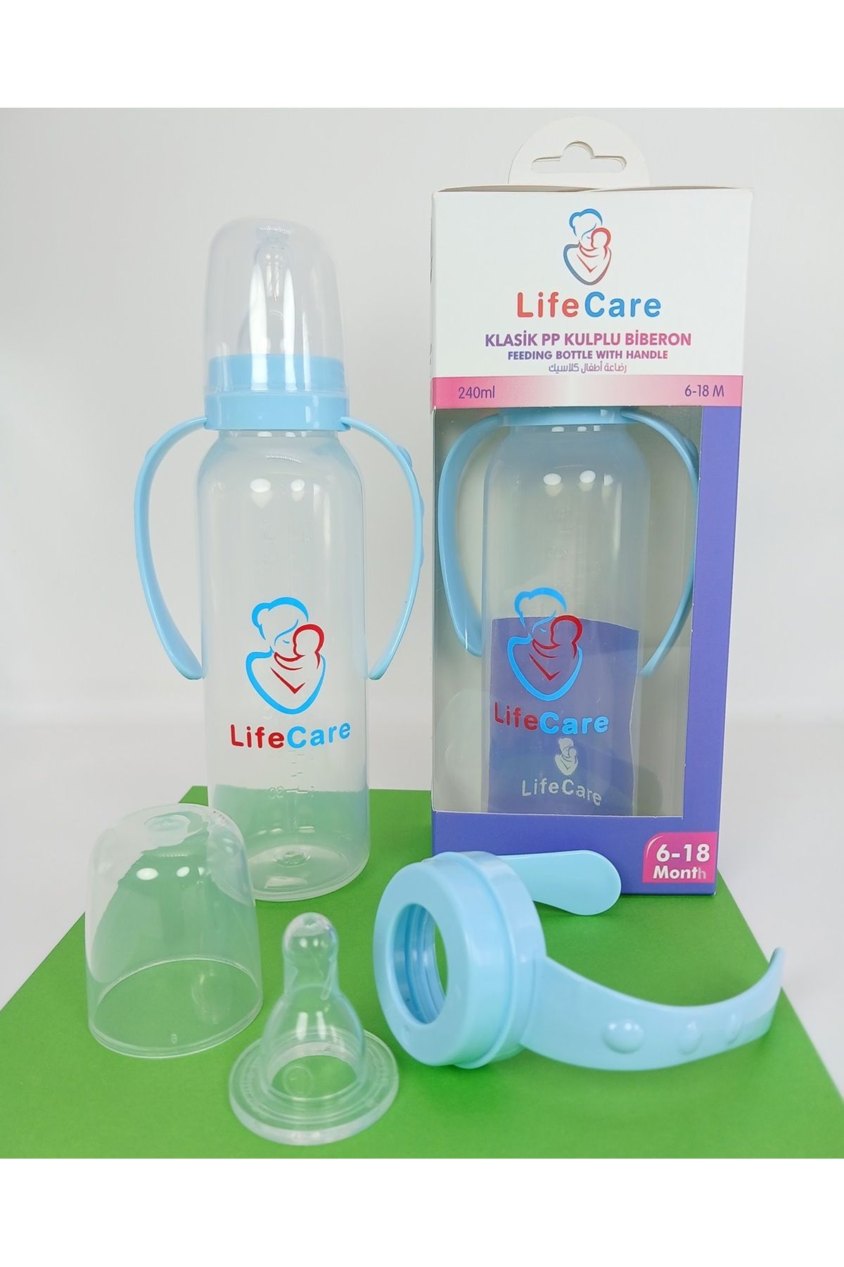 Life Care Kulplu PP Biberon 240ml mavi