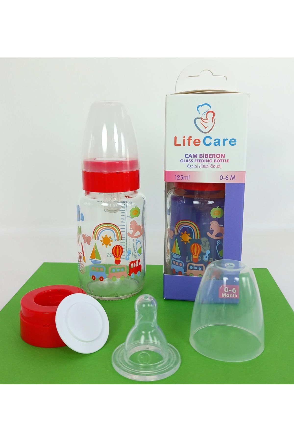 Life Care Cam Biberon 125ml kırmızı