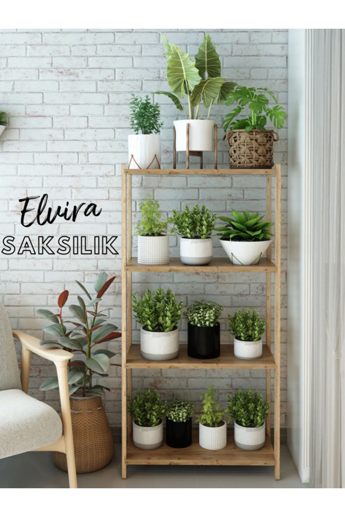 RUSTİKEVDECORART Elvira Atlantik Çam Ahşap 4 Raflı Kitaplık - Çok Amaçlı Dekoratif Raf - Modern Tasarım-kolay Montaj