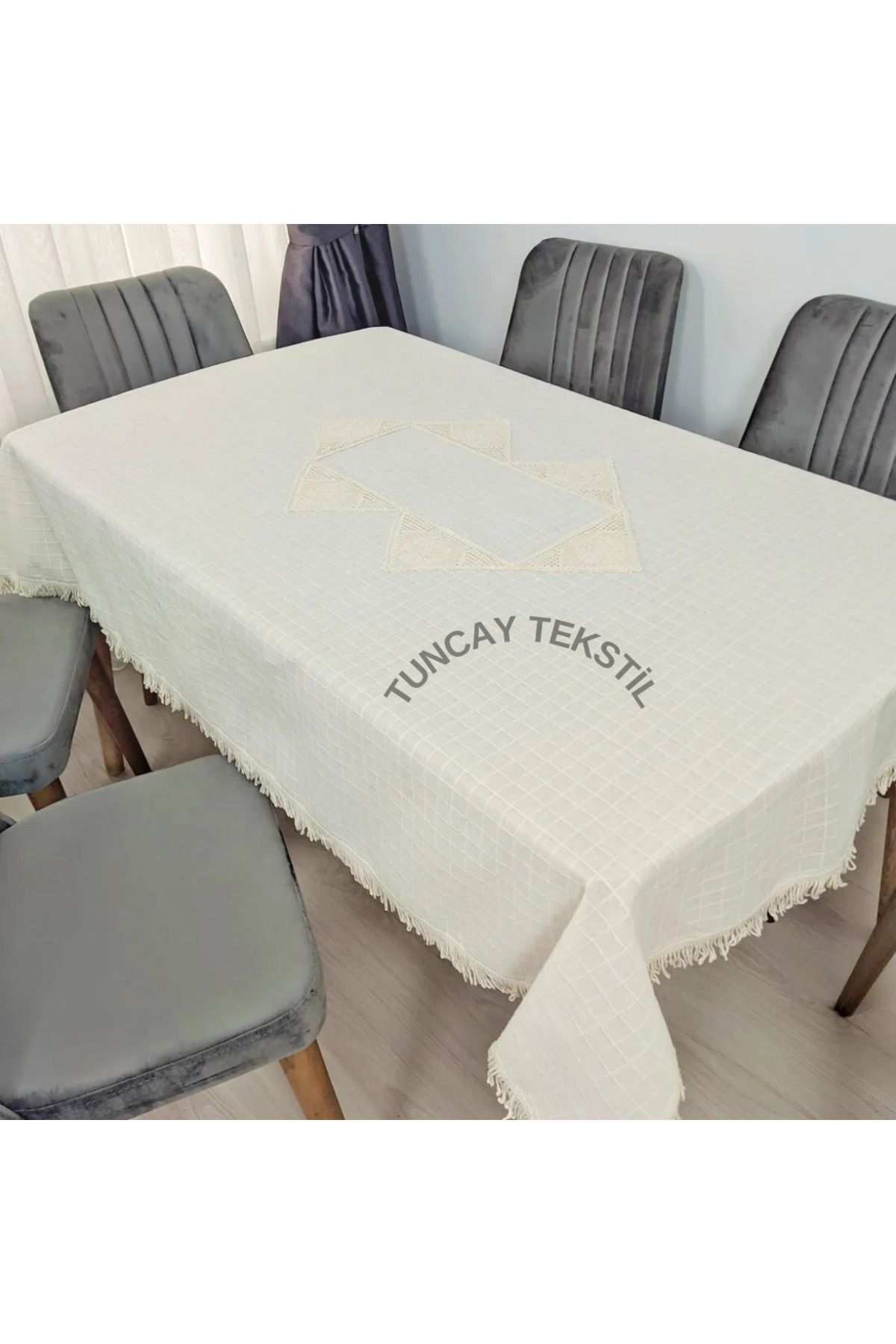 TUNCAY TEKSTİL-Față de masă din in de lucru Buldan elegantă Monika țesătură din bumbac lenjerie pătrată dreptunghiulară rotundă 2