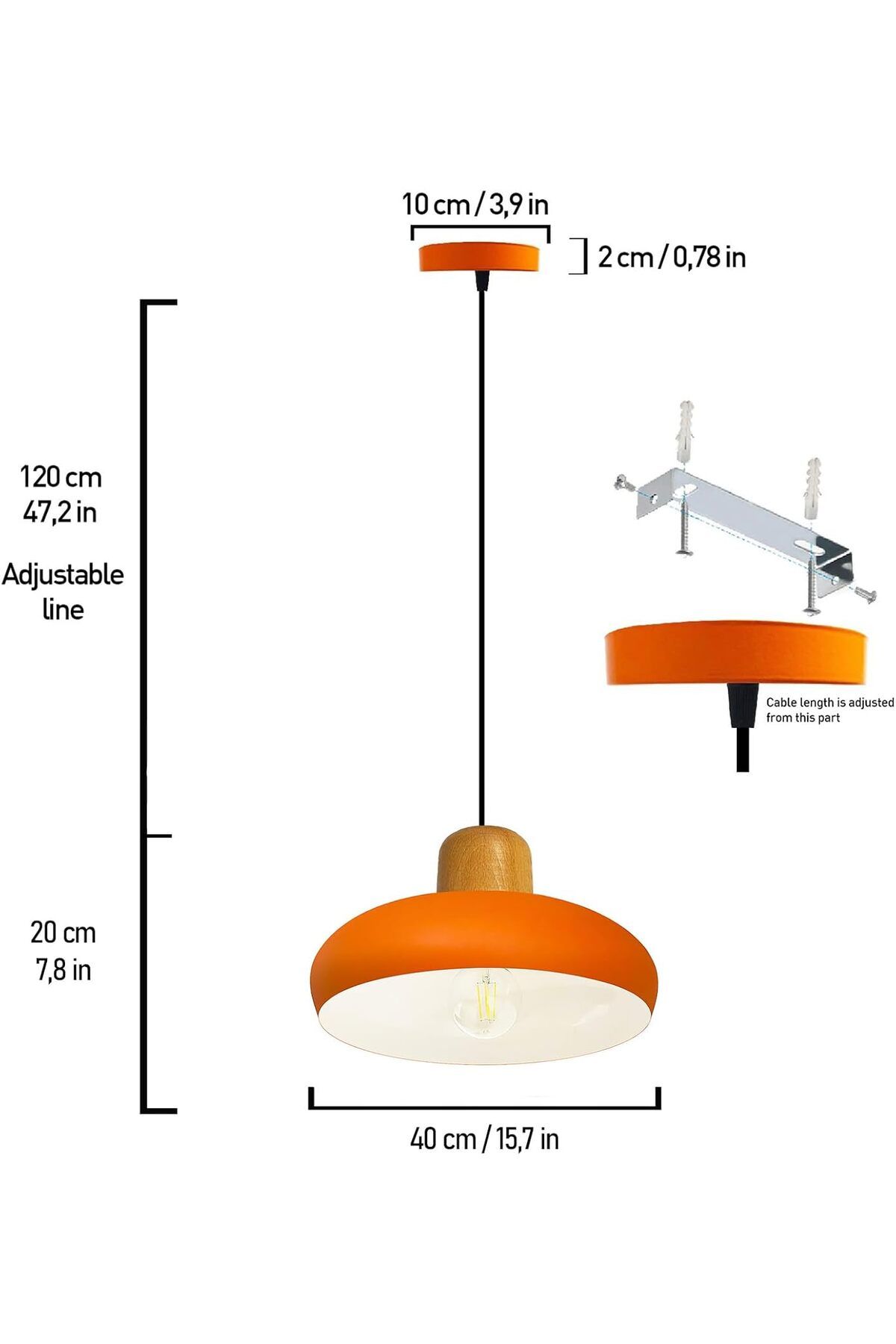 Bamyum-Androa-Holz Hängelampe Esstisch Orange Metall Ø40 cm, Pendelleuchte Esstisch 5