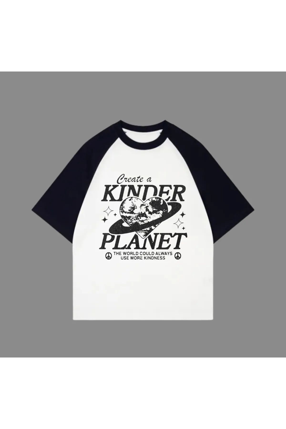 Gofeel Beyaz Unisex Siyah Reglan Kinder Planet T-Shirt