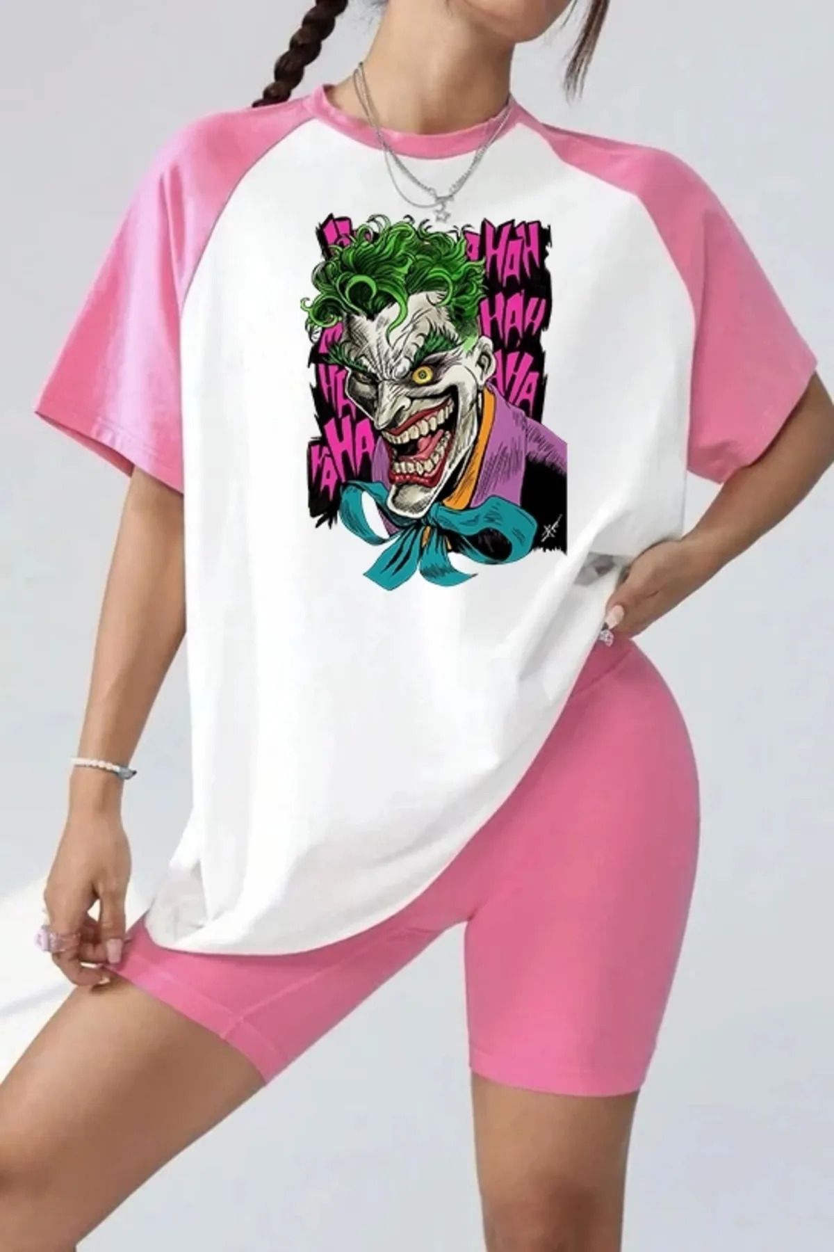 Gofeel Pembe Beyaz Reglan Kollu Joker Baskılı T-Shirt