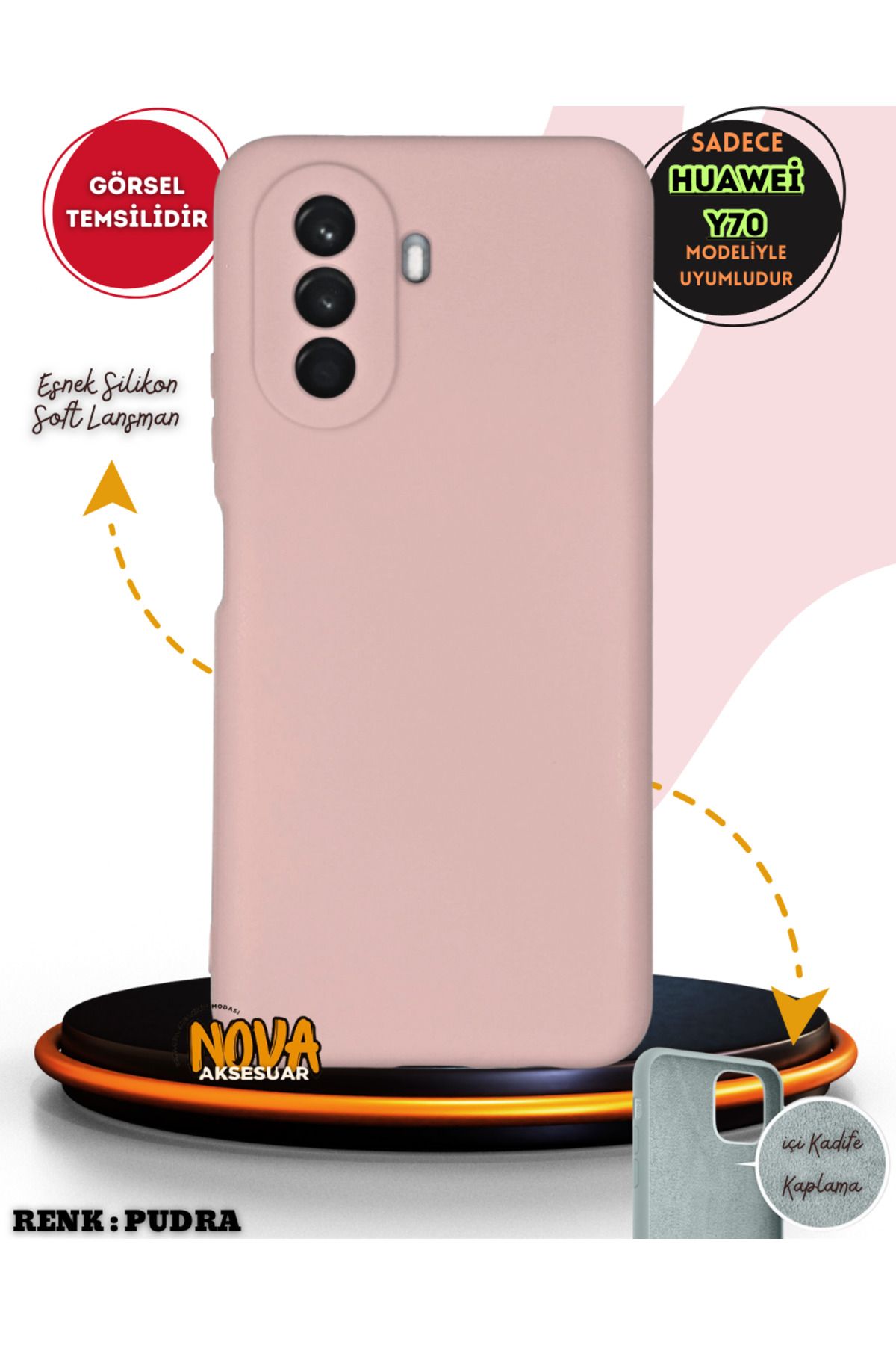 cepmoda Huawei Nova Y70 kılıf - Soft Dokulu içi Kadife Lansman Kapak v7 |  PUDRA