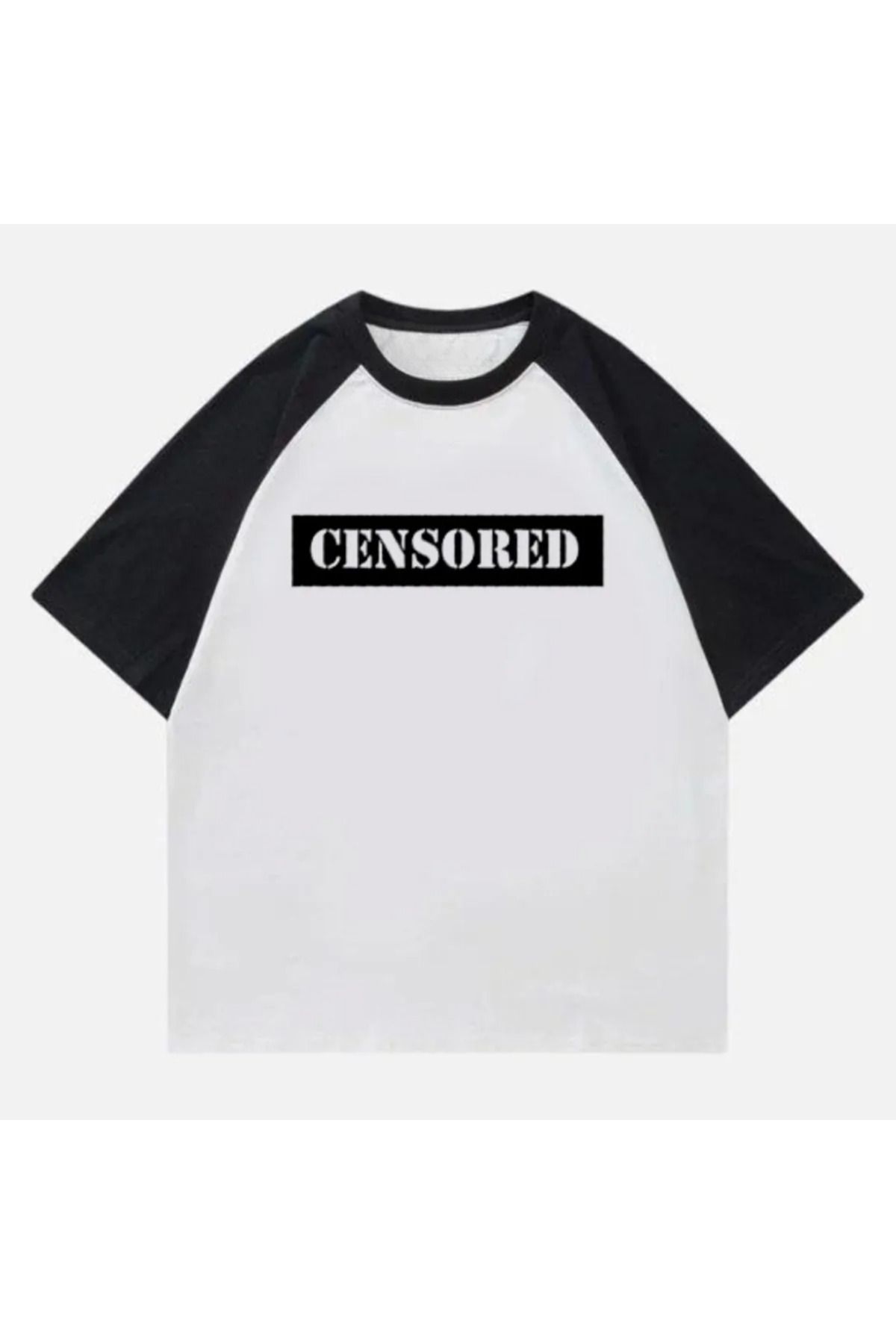 Gofeel Siyah Beyaz reglan Kollu Censored Baskılı T-Shirt