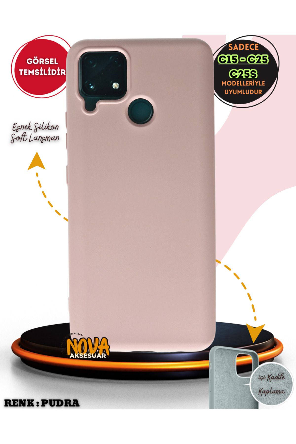 cepmoda Realme C15 kılıf - Soft Dokulu içi Kadife Lansman Kapak v7 |  PUDRA