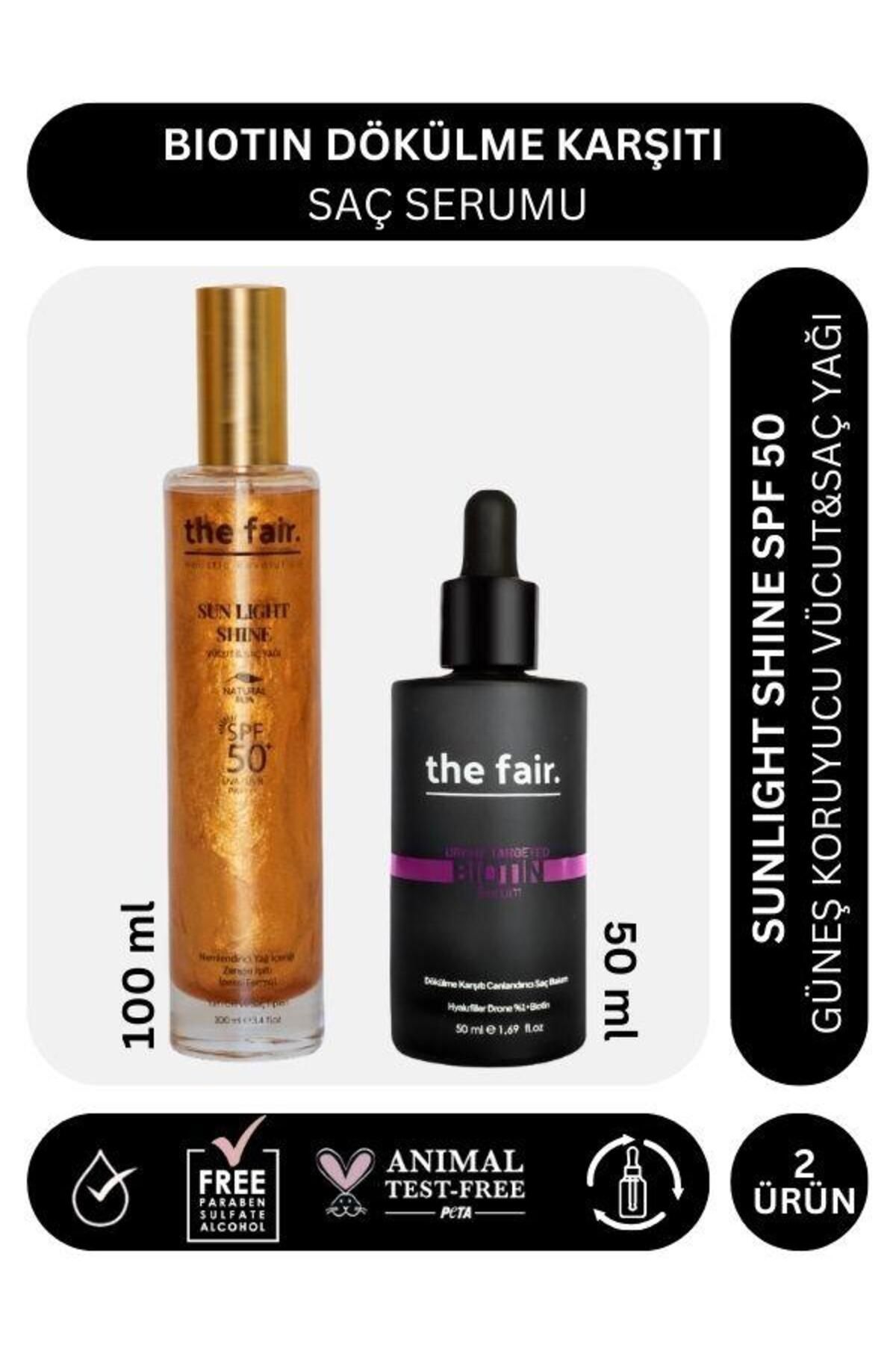 the fair. the fair. Biotin Dökülme Karşıtı 50 ml Saç Serumu ve Sunlight Shine SPF 50 Güneş Koruyucu Saç Yağı