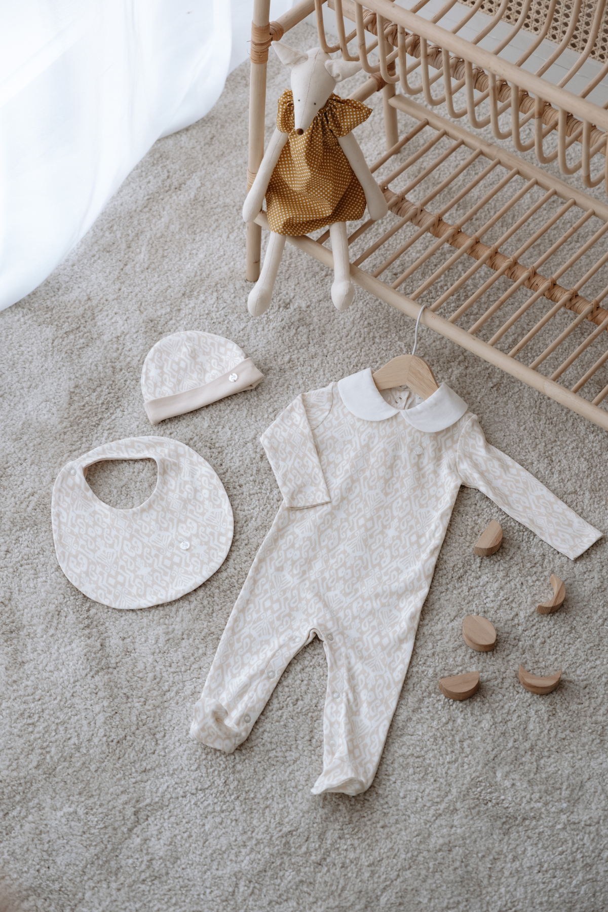 Atelier Babbi %100 Pamuk 3'Lü Yenidoğan Seti - İkat / Bej fotoğrafı 3 (önizleme)