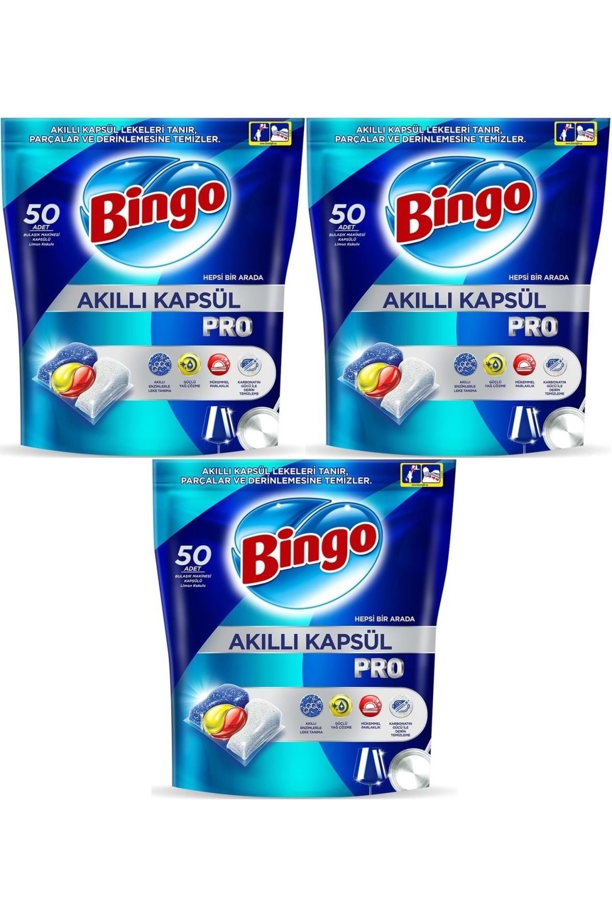 Bingo-Lemon Scented Smart Capsule Pro Dishwasher Detergent Tablet - 150 Pieces (3Pk*50) 1