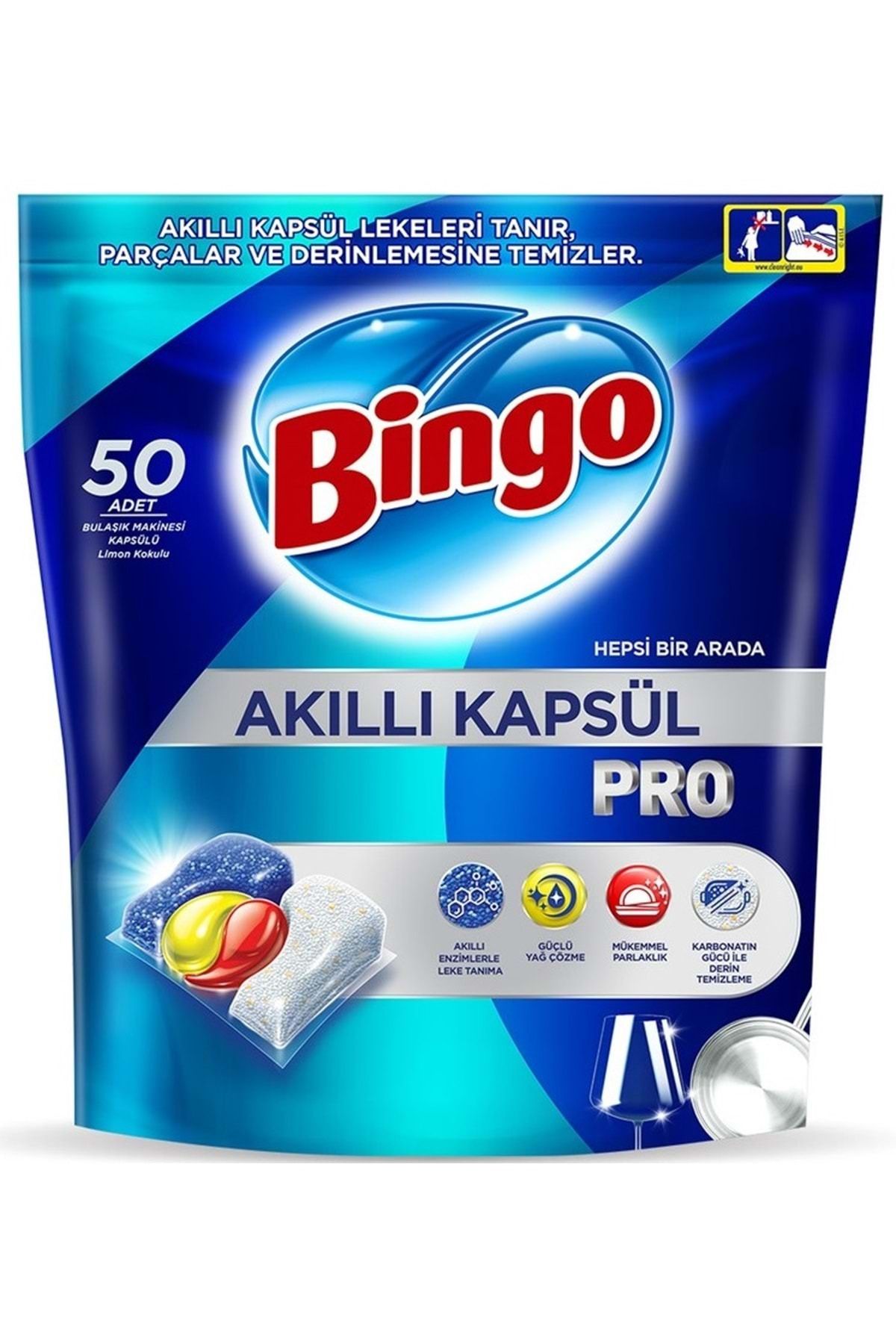 Bingo-Lemon Scented Smart Capsule Pro Dishwasher Detergent Tablet - 150 Pieces (3Pk*50) 2