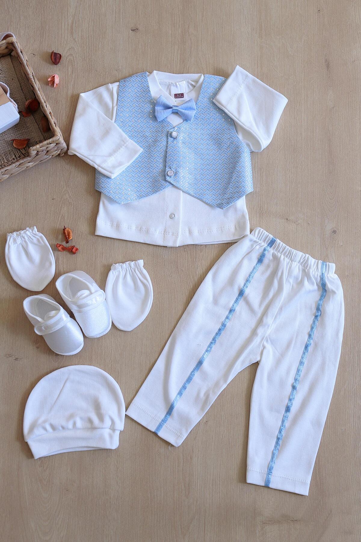 Sitilin Erkek Bebek Yelekli Papyonlu Mevlit Takımı Lüks Özel Gün Ve Mevlütlük Süslü Set 0 - 3 Ay Stl6411 fotoğrafı 2 (önizleme)