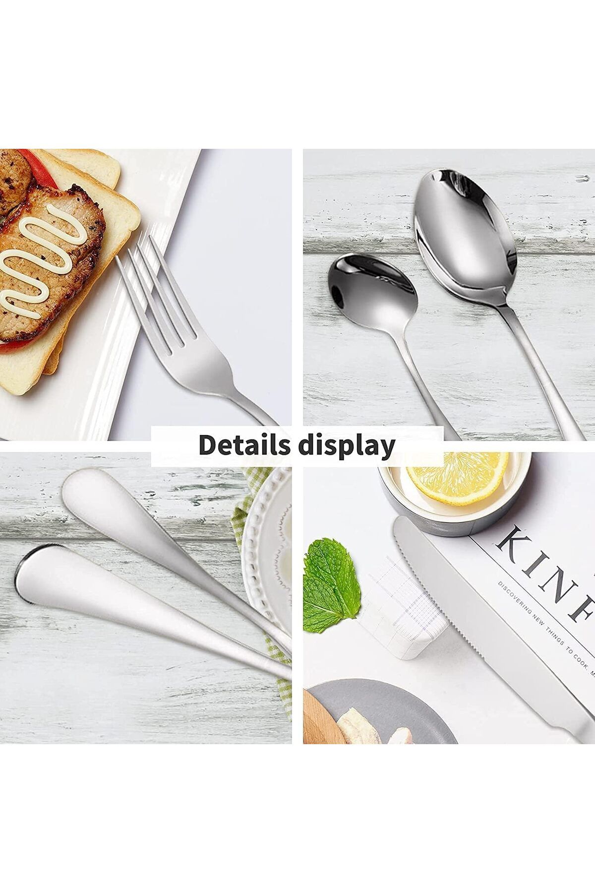 COOYA-24 Piece Flatware Set With Stand, Set for 6, Spoon and Fork Set Knife Silverware(Silver) 3