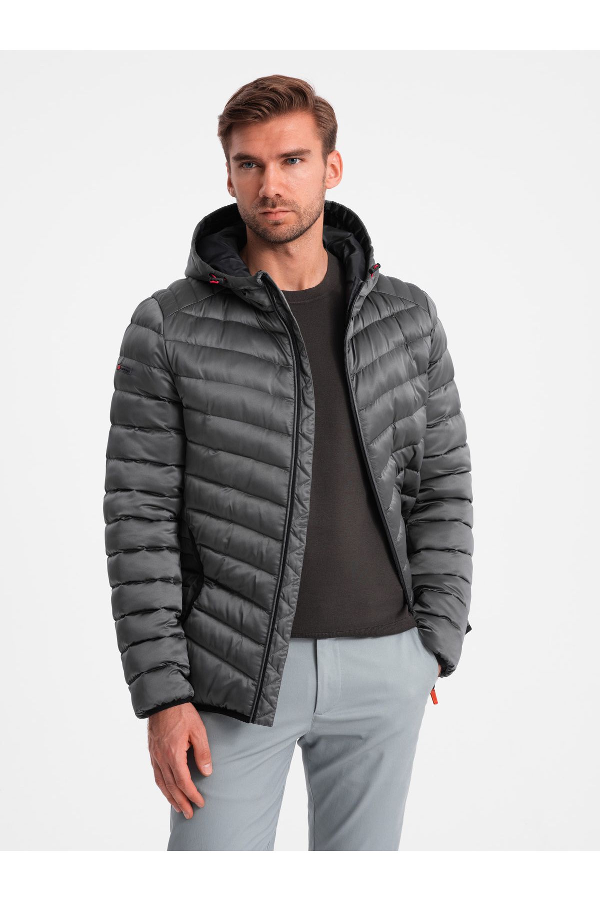 OMBRE-Leicht isolierte Steppjacke für Herren mit Satinbesatz - Graphit V14 OM-JALP-0180 S 3