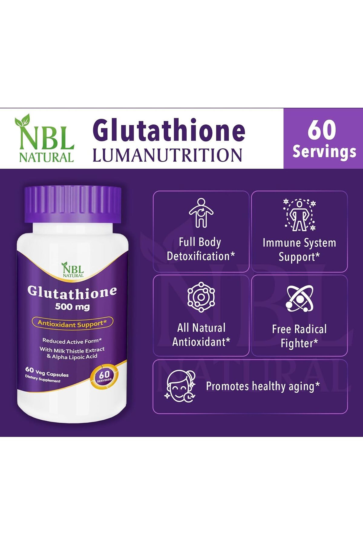 NBL Natural Glutathione 500mg - 60 Capsules