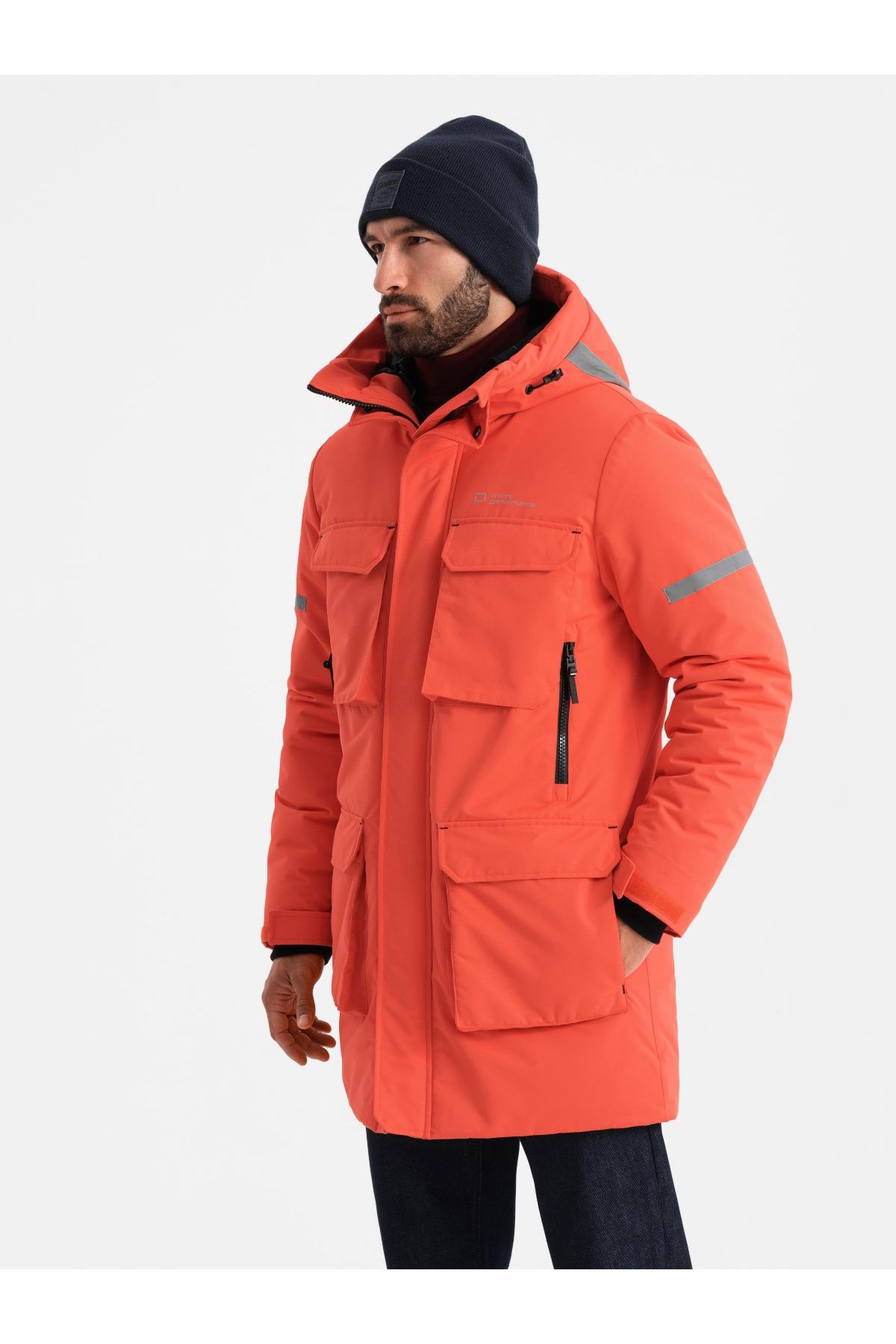 OMBRE-Men's long insulated jacket with reflective elements - orange V1 OM-JALJ-0169 XXL 3