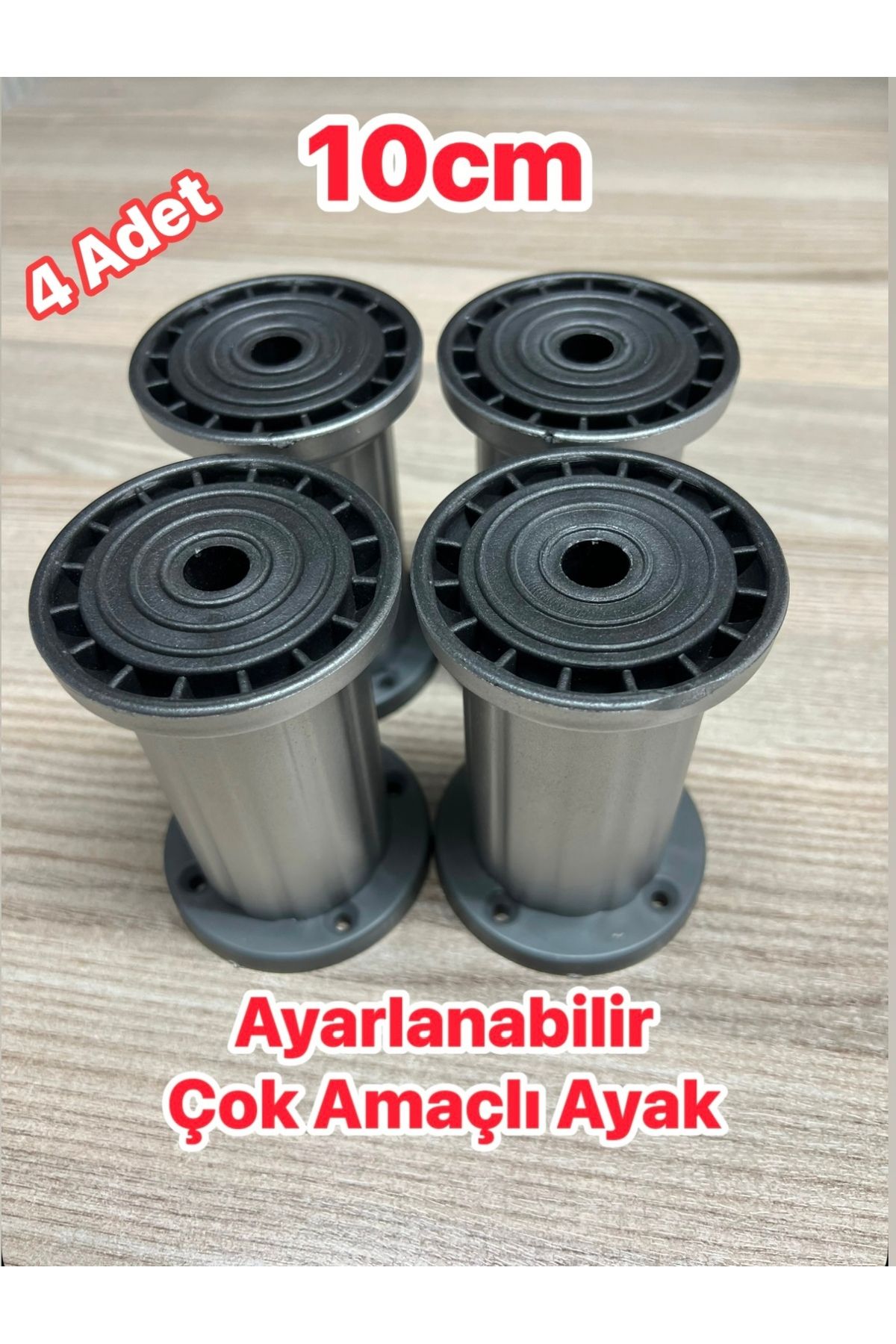 HDF 10 cm Ayak, Yuvarlak Çok Amaçlı Ayarlı Ayak, Mobilya Dolap Sehpa Komidin Ayağı