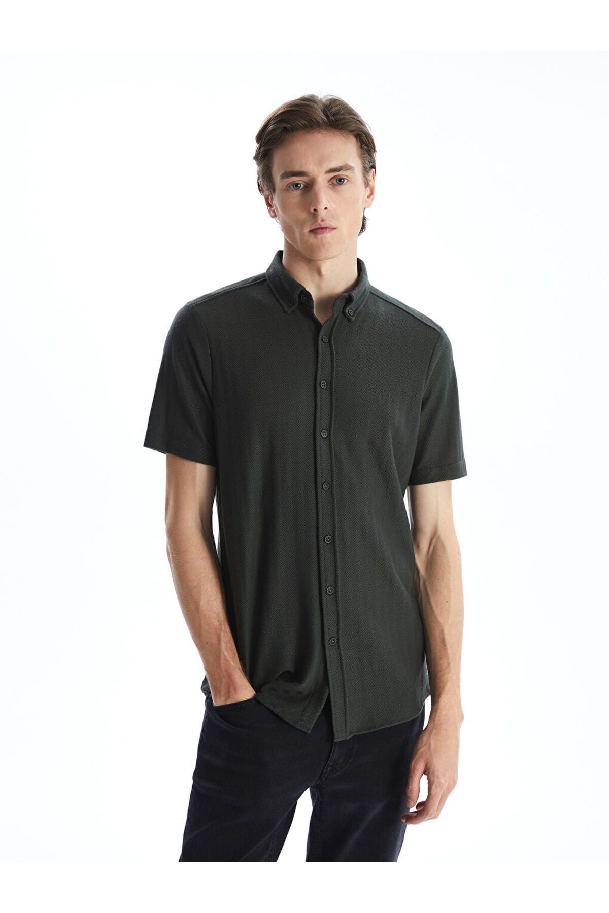 LC Waikiki LCW Regular Fit Kısa Kollu Desenli Poplin Erkek Gömlek