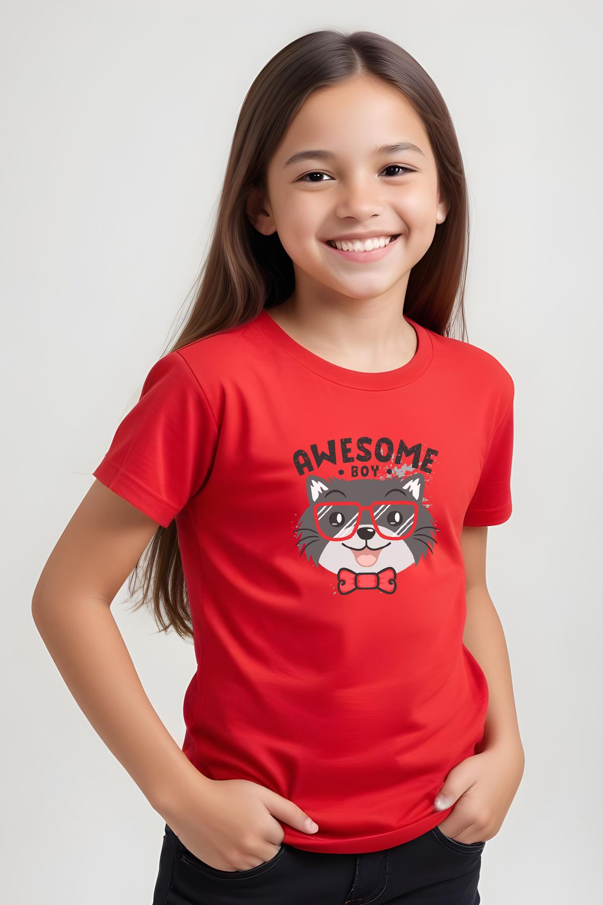 FYK KİDS-Girl Basic Awesome Boy Printed T-Shirt 2