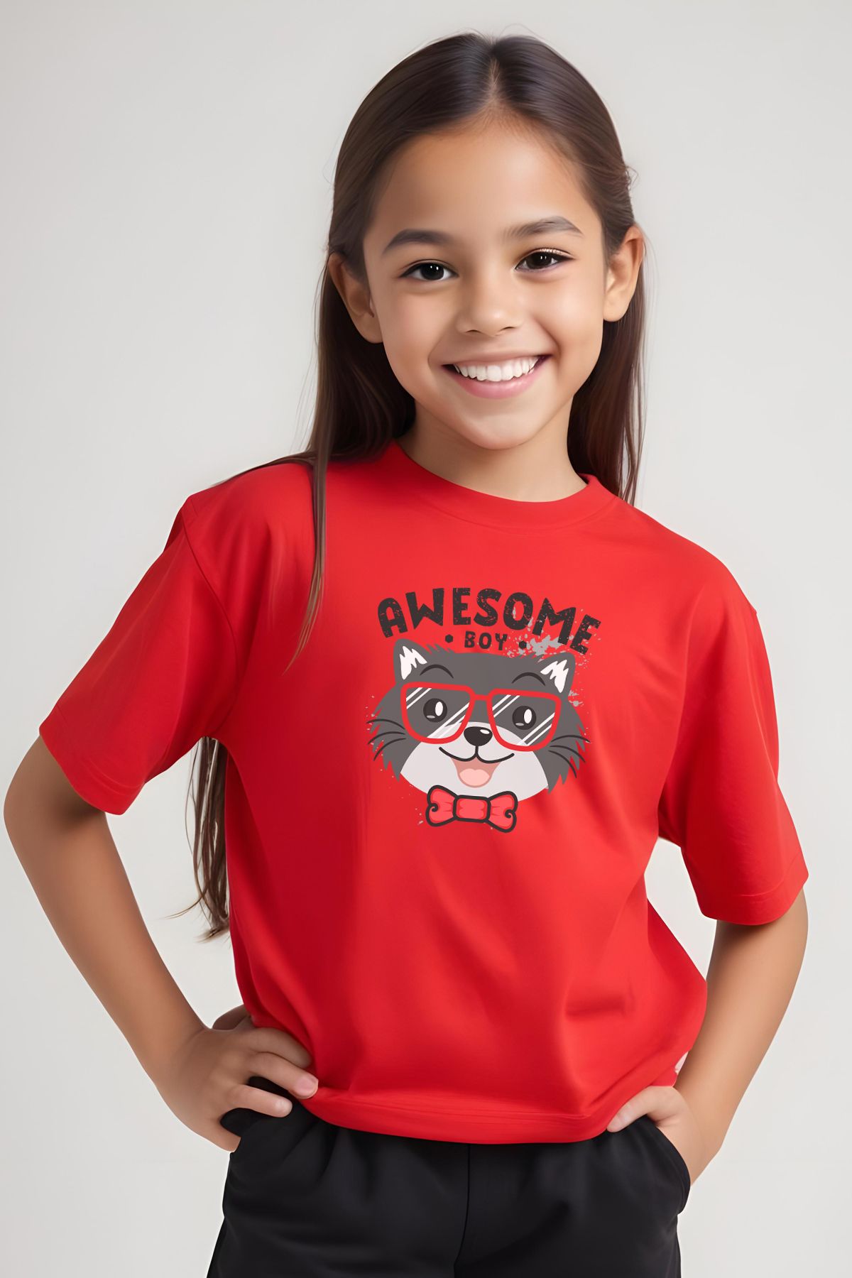 FYK KİDS-Girl Basic Awesome Boy Printed T-Shirt 1