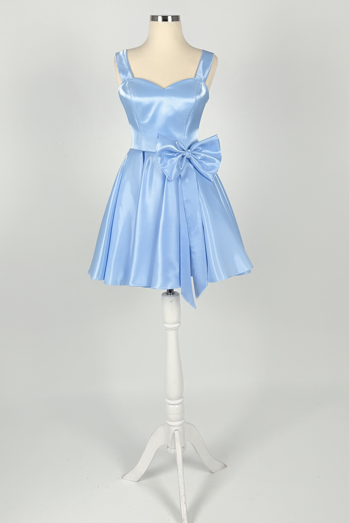 Lenta Moda Ice Blue Ribbon Detail Shiny Satin Mini Evening Dress and  Evening Gown- Trendyol