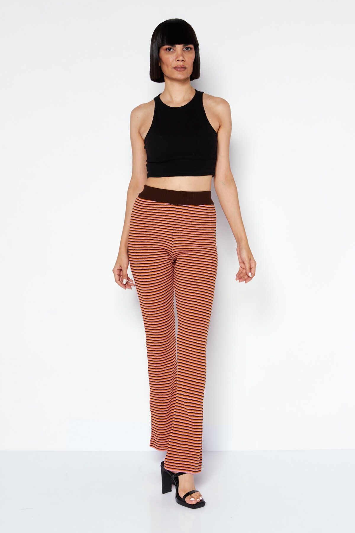 Asos Design-Women Knitted Flare Pants, Brown Combo 3
