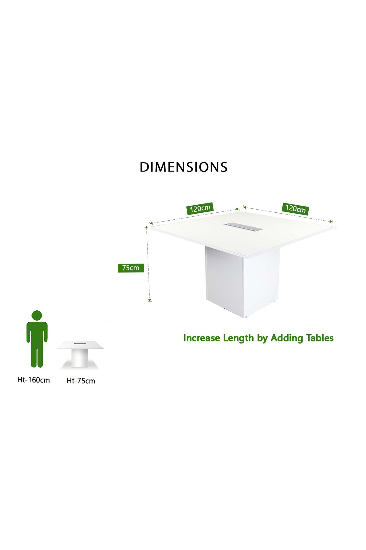 Mahmayi-Projekt 7 Rec 120 Square Conference Table White Rectangular Desk with Aluminium Centre Cable Manager 4
