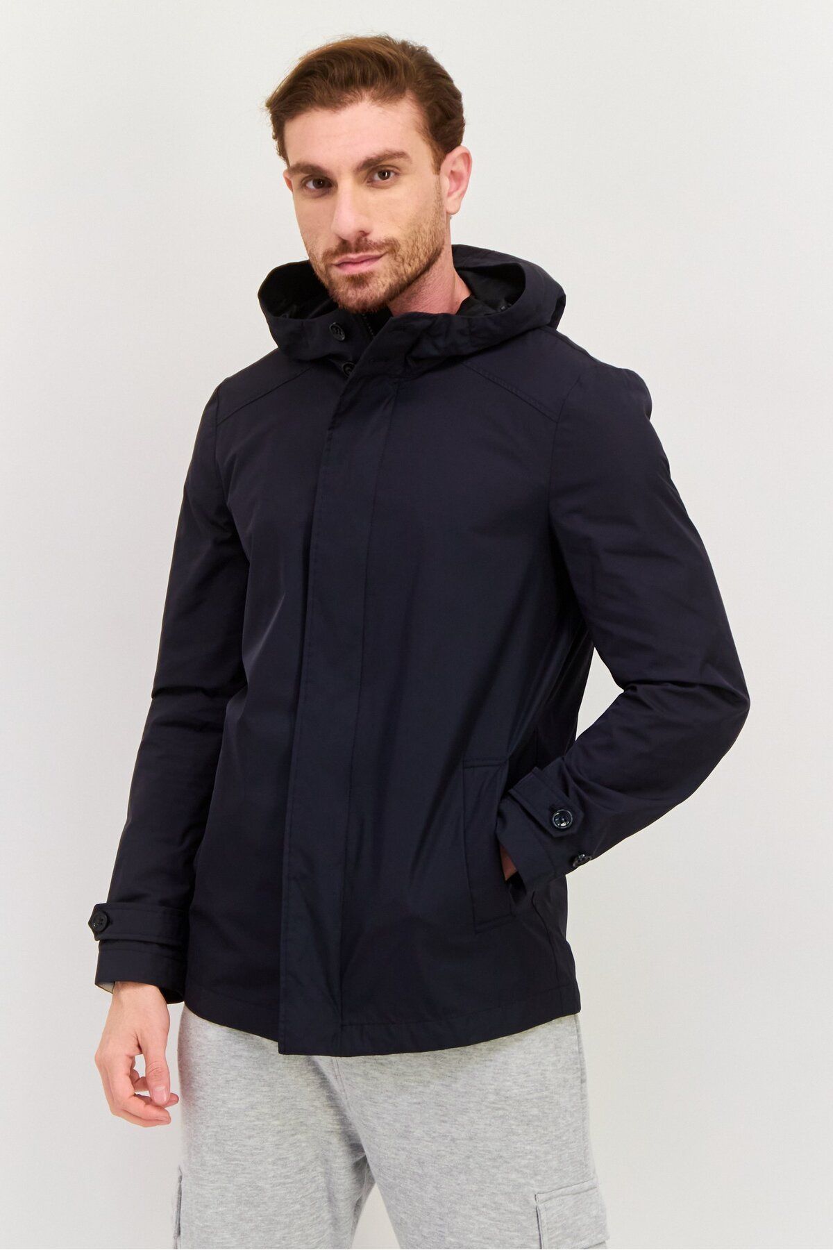 Geox-Men Plain Parka Jacket, Navy Blue 1