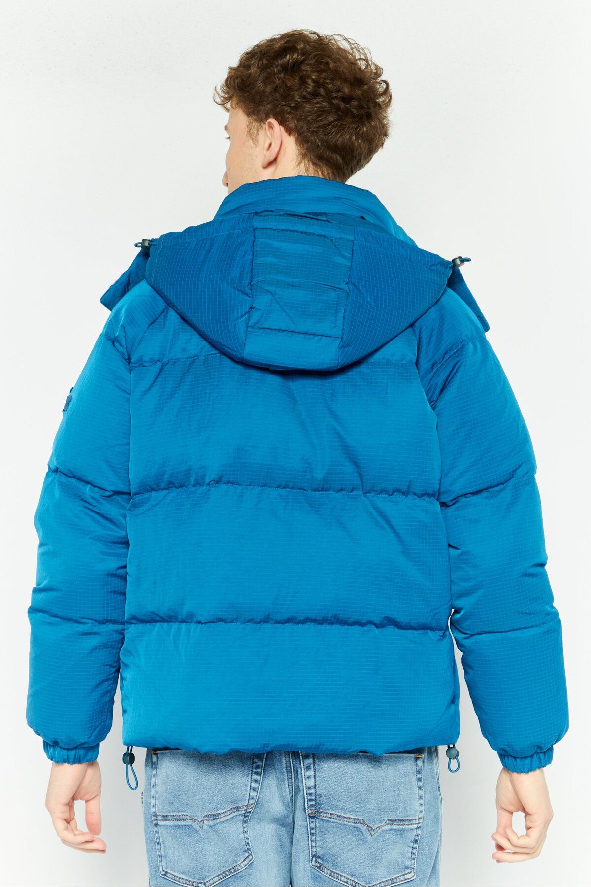 Lacoste-Men Grid Pattern Hooded Puffered Jackets, Blue 4