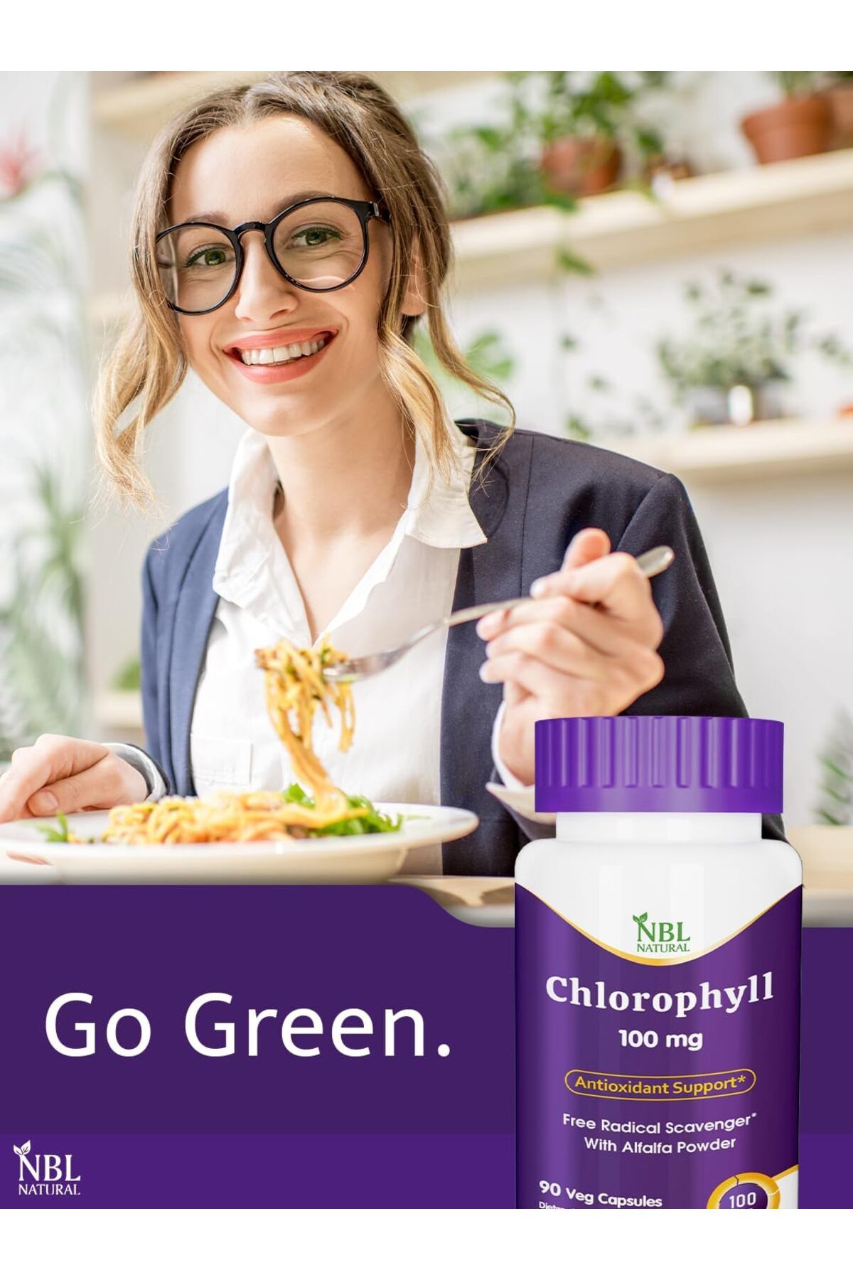 NBL Natural-, Chlorophyll 100 mg with Alfalfa Powder, Green Superfood, 90 Veg Capsules 2