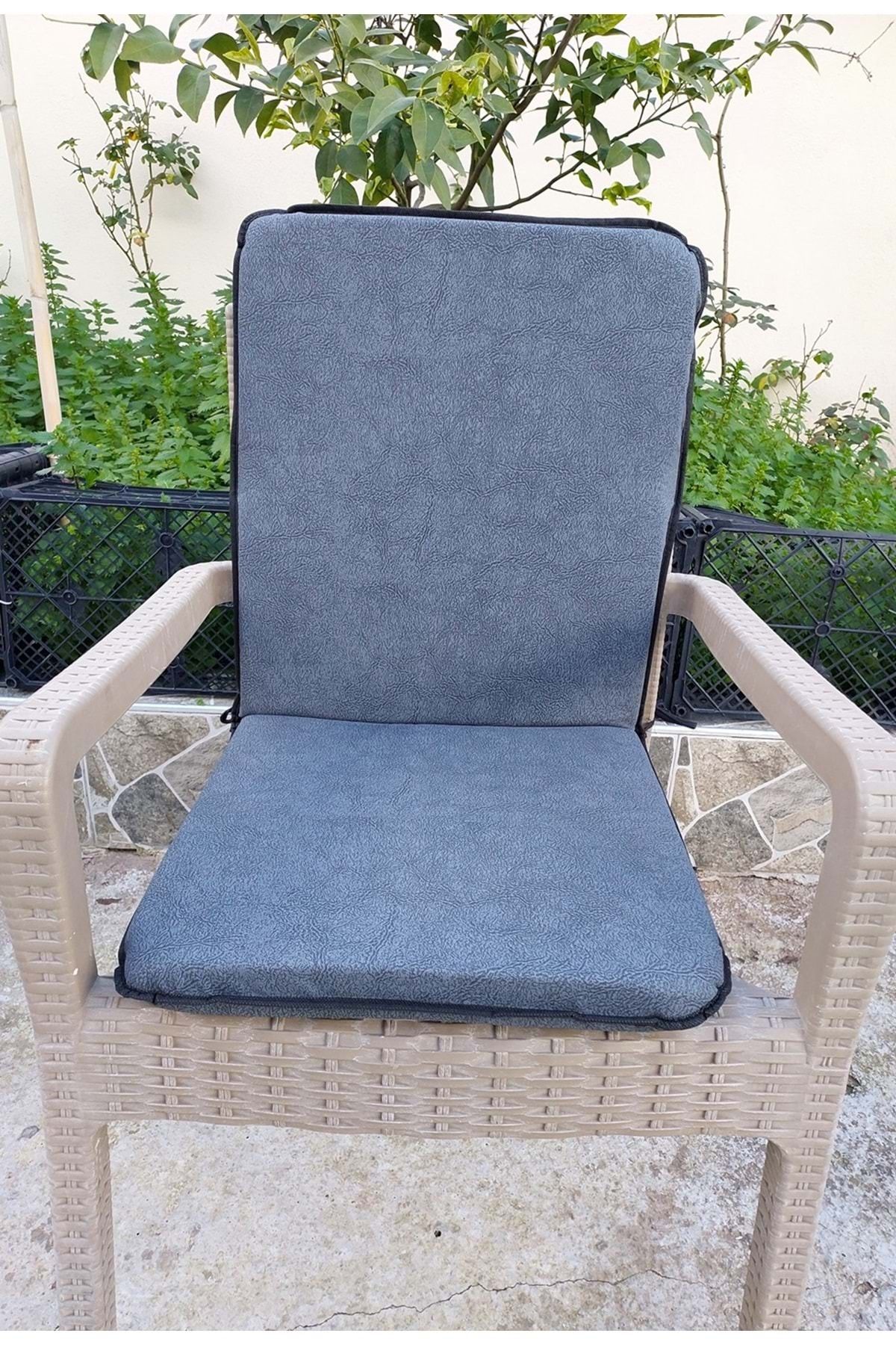 Mandaş 2 Adet Rattan Arkalıklı Sandalye Minderi (Kalınlık 4cm)-Primer K.Gri