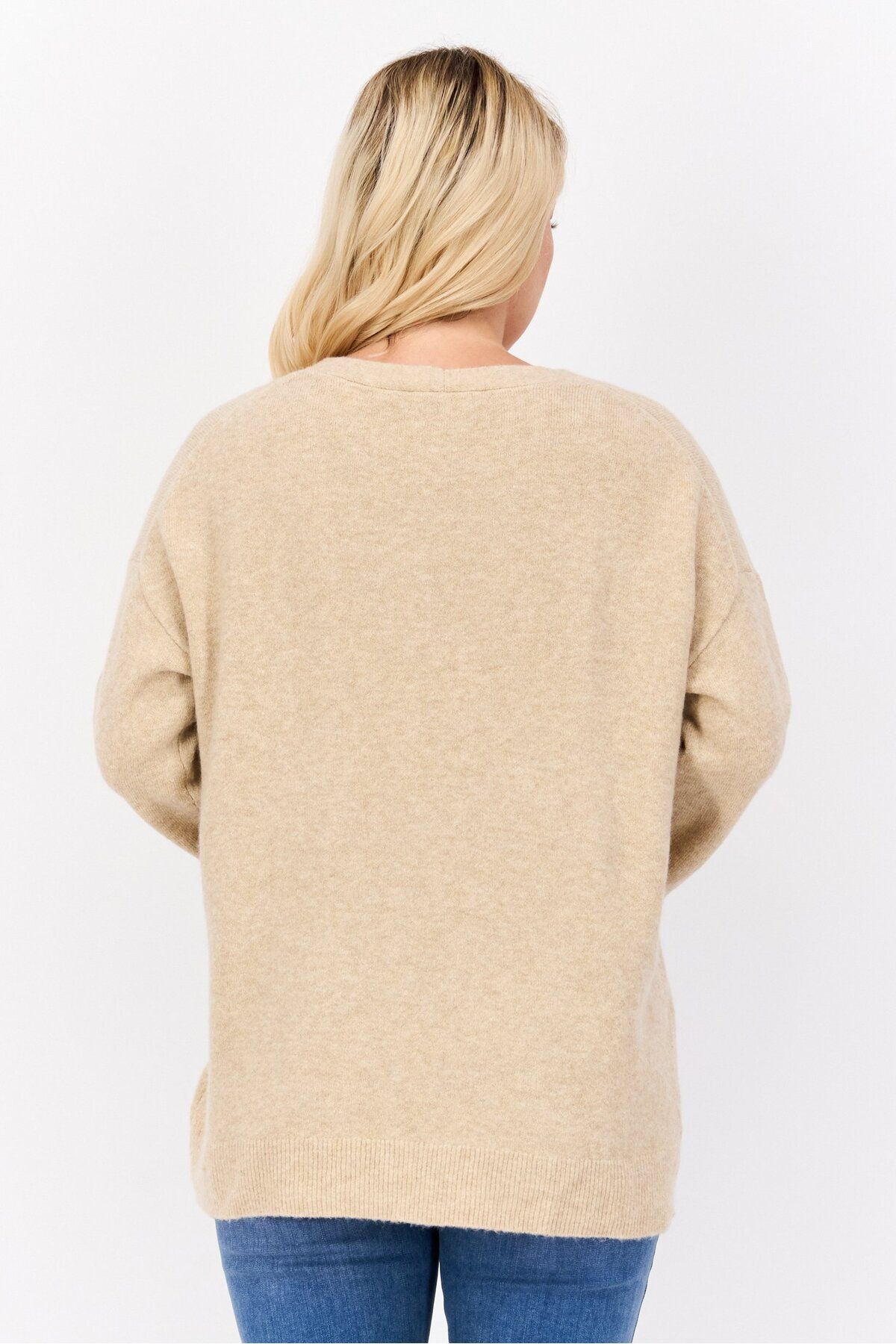 Esprit-Women V-neck Textured Sweater, Beige 3