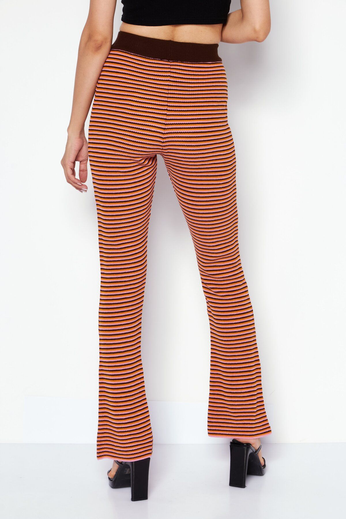 Asos Design-Women Knitted Flare Pants, Brown Combo 2