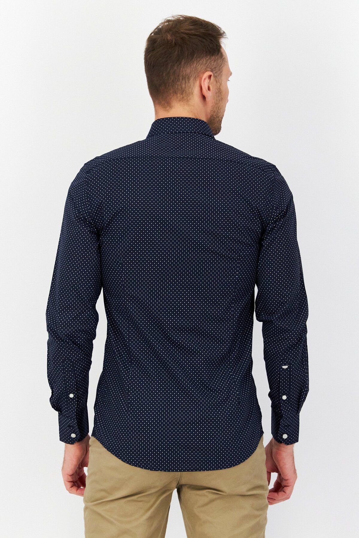 Antony Morato-Men Slim Fit Allover Print Long Sleeves Casual Shirt, Navy Blue 2