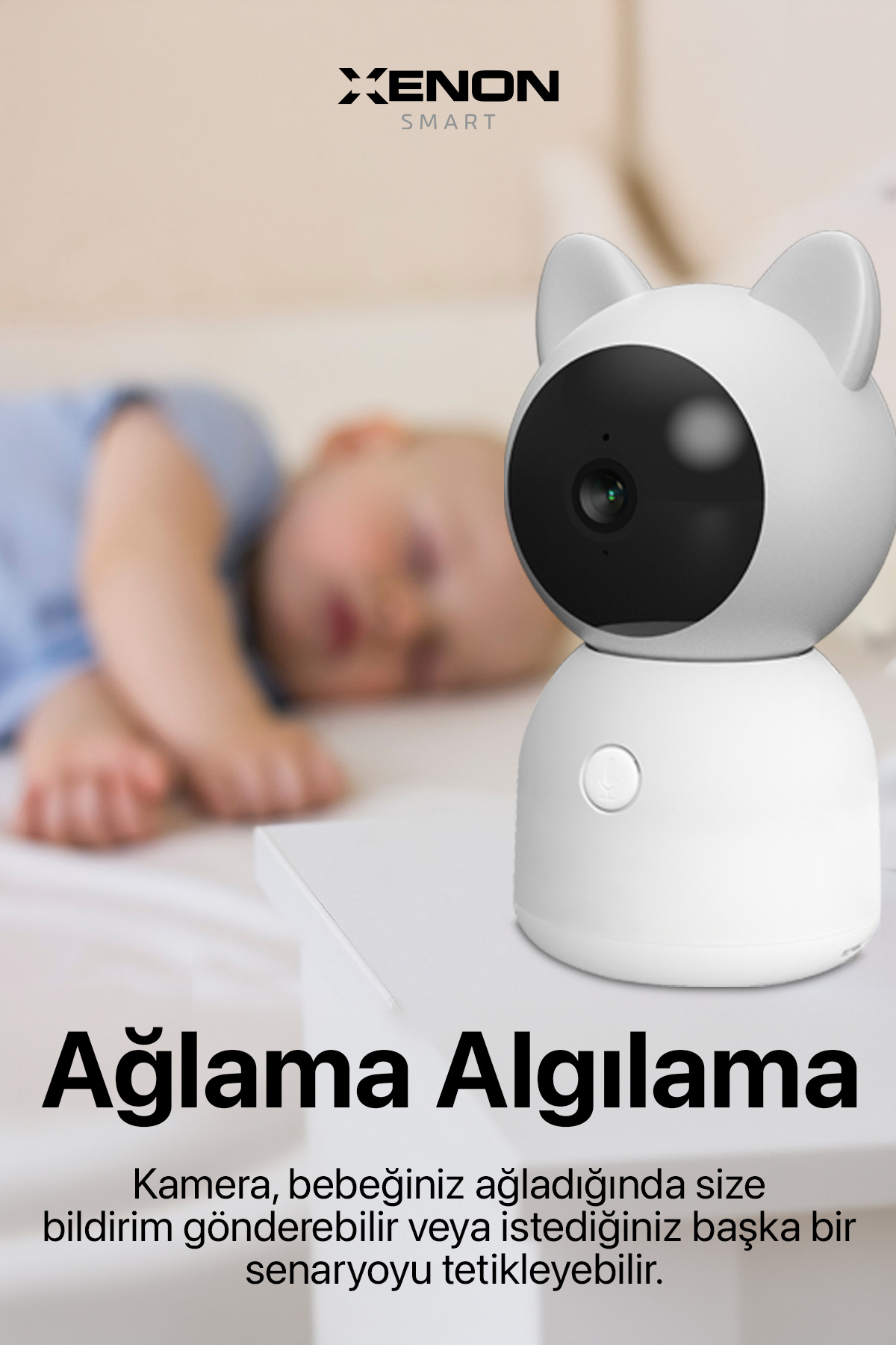 Xenon Smart Akıllı Bebek Kamerası Çift Yönlü Ses Ninni Gece Görüşü Gece Lambası Termometreli Mobil Uygulamalı fotoğrafı 3 (önizleme)