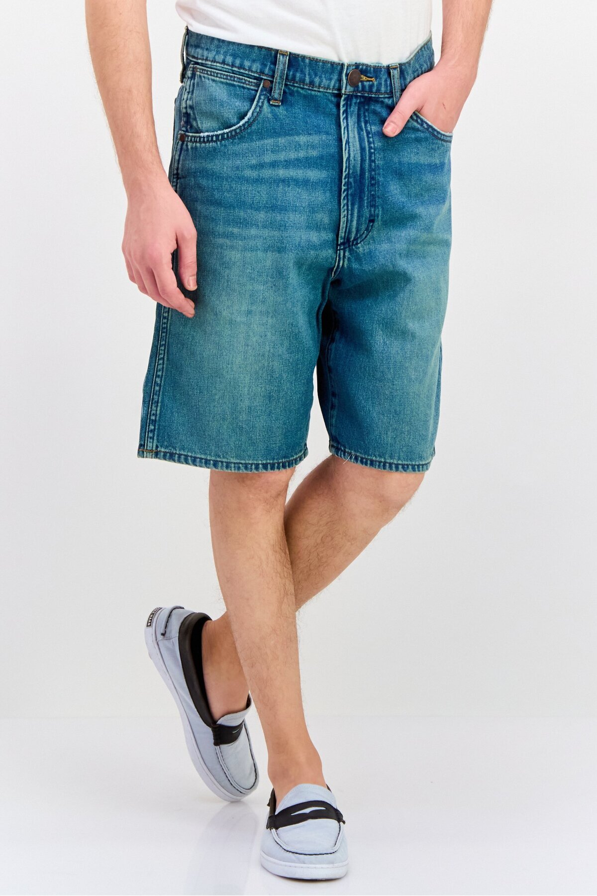 WRANGLER-Men Washed Denim Shorts, Blue 1